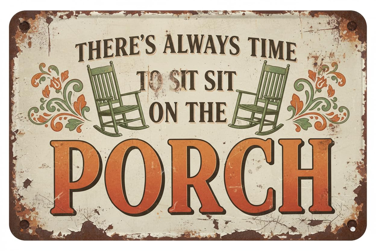 Always Time To Sit On The Porch Tin Sign, 8x12 Inch