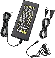 Vista 6 de Adaptador de corriente para cámara de seguridad de 2 puntas, 12 V, 5 A, 100 V-240 V, adaptador de corriente de 8 vías, cable divisor de alimentación