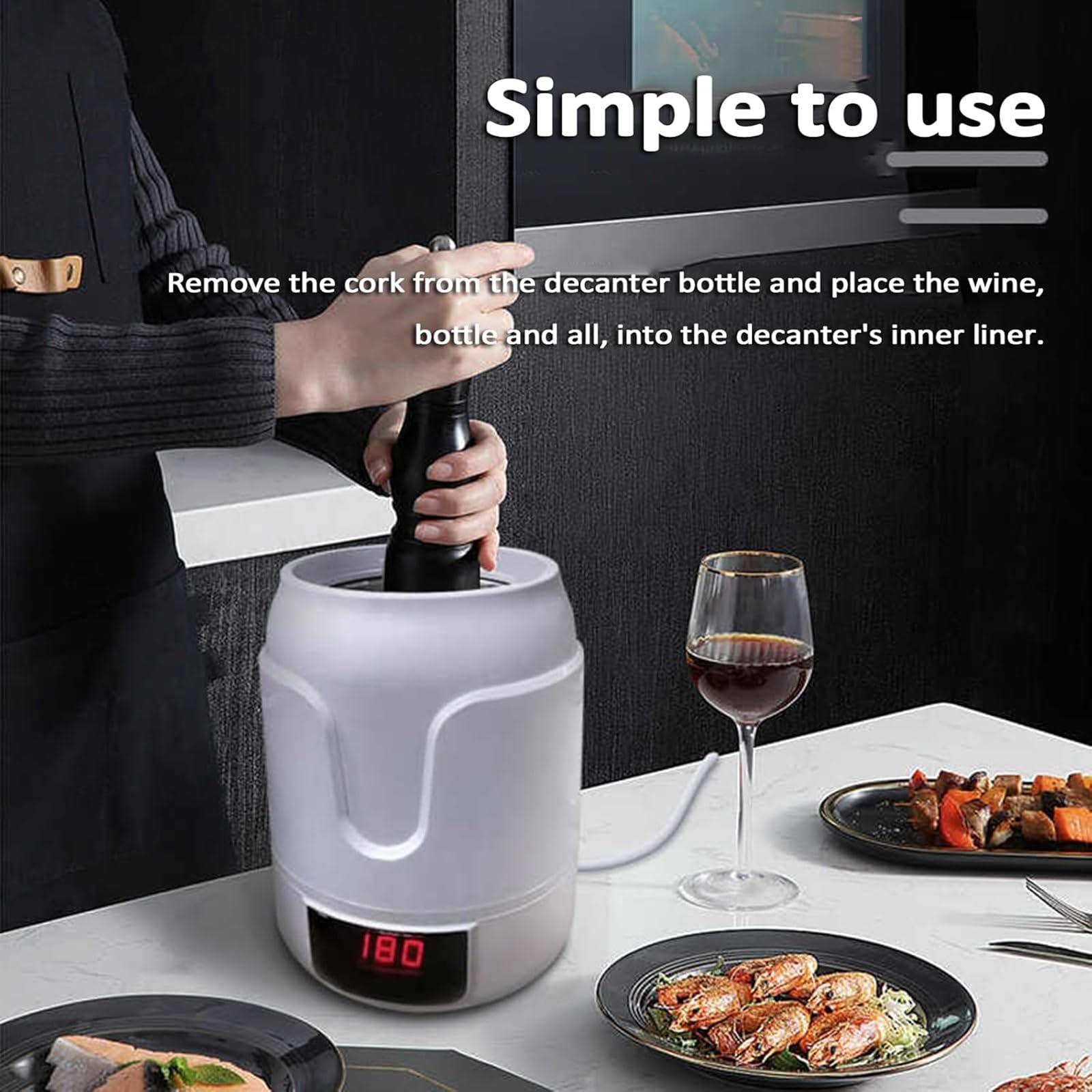 Enfriador de vino eléctrico portátil, decantador ultrasónico con forro de acero inoxidable, pantalla digital, 5 ajustes ajustables, para el hogar, clubes, bares, restaurantes