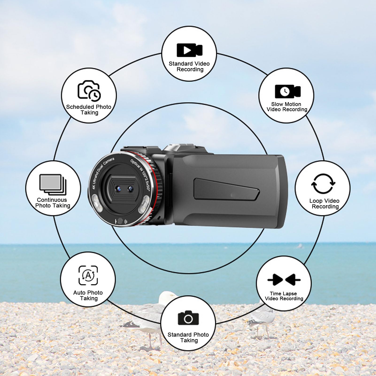Goshyda Videocámara con Cámara de Vídeo 6K, Videocámara Digital de Doble Lente de 64MP con Pantalla de Rotación de 3" y Micrófono Inalámbrico, Cámara de Vlogging para Viajes y