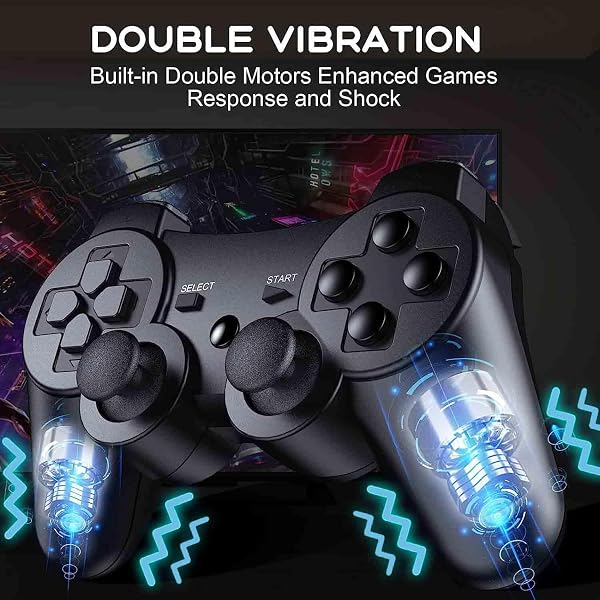 Sefitopher Manette PS3, Manette sans Compatible fil pour Playstation 3 Bluetooth avec Double Vibration Télécommande, Câble de Recharge - 3