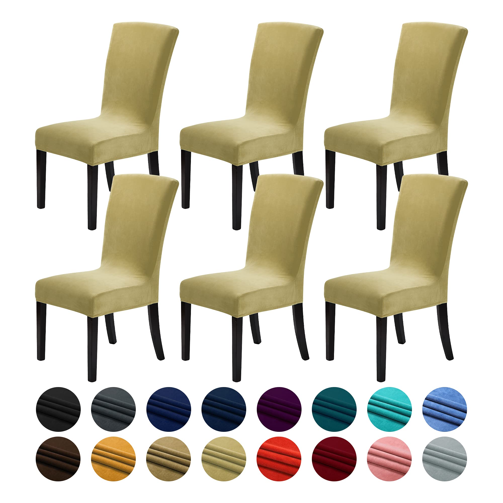 Lot de 6 housses de chaise en velours pour salle à manger, extensibles, lavables, décoration élégante pour la maison et le banquet (champagne)