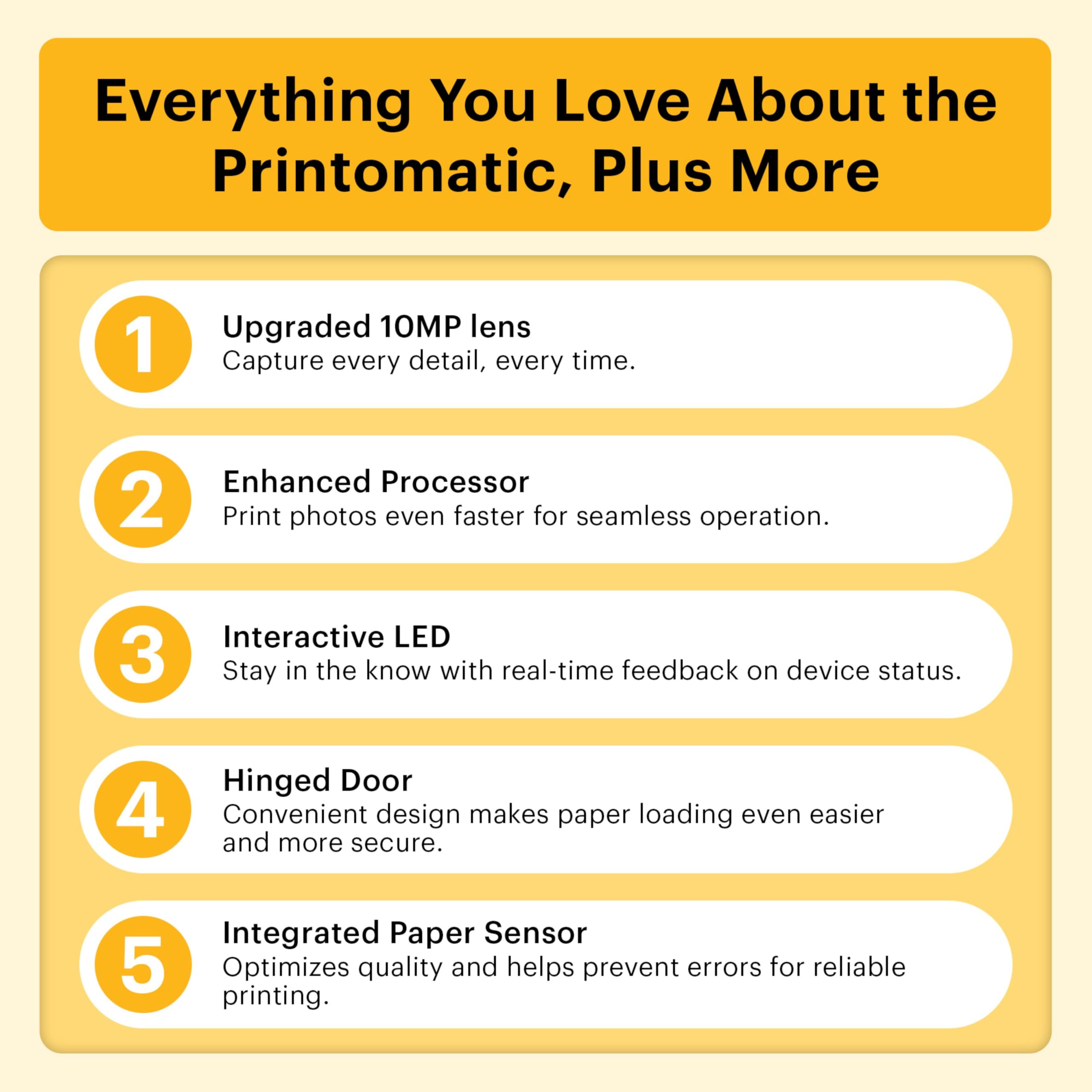 KODAK Printomatic+ Fotocamera Istantanea 10MP Kit Iniziale con Custodia, RGB LED e Carta Adesiva Zink 20pz – Giallo
