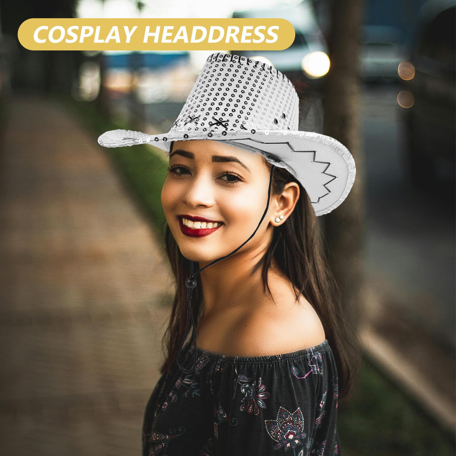 PACKOVE 5 Piezas Sombrero Vaquero para Mujer con Lentejuelas y ala Ancha, Tejido Cómodo y Plástico Resistente, Adecuado para Eventos al Aire Libre y Festivales de Fiesta
