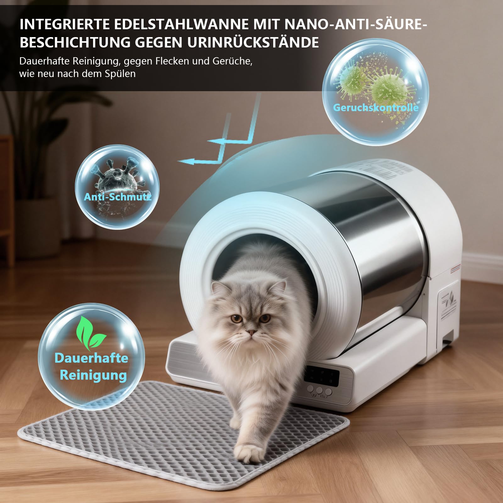 YEGUO Katzenklo Selbstreinigend Edelstahl Katzentoilette Elektrisches