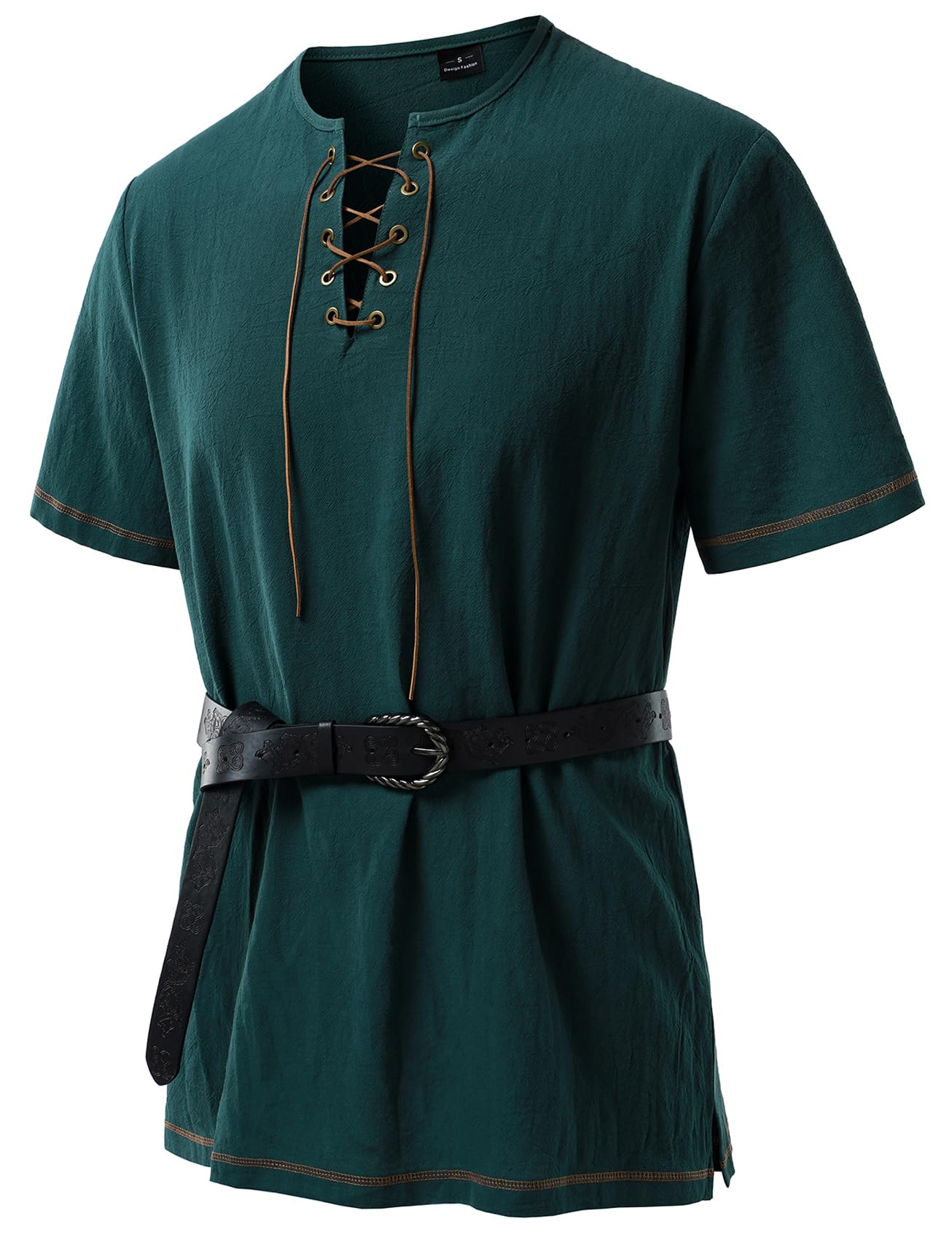 JEMITOP Mens Pure Cotton Retro Lace Up Renaissance Tunic Without Belt, Dark โ image 1