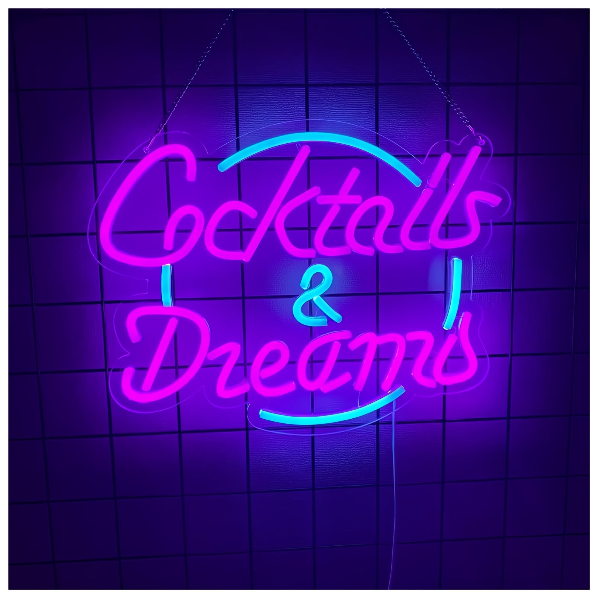 Zynther Neon lamp Cocktails and Dreams Neon Sign for Wall Decor Light Signs for Bedroom Room(C)