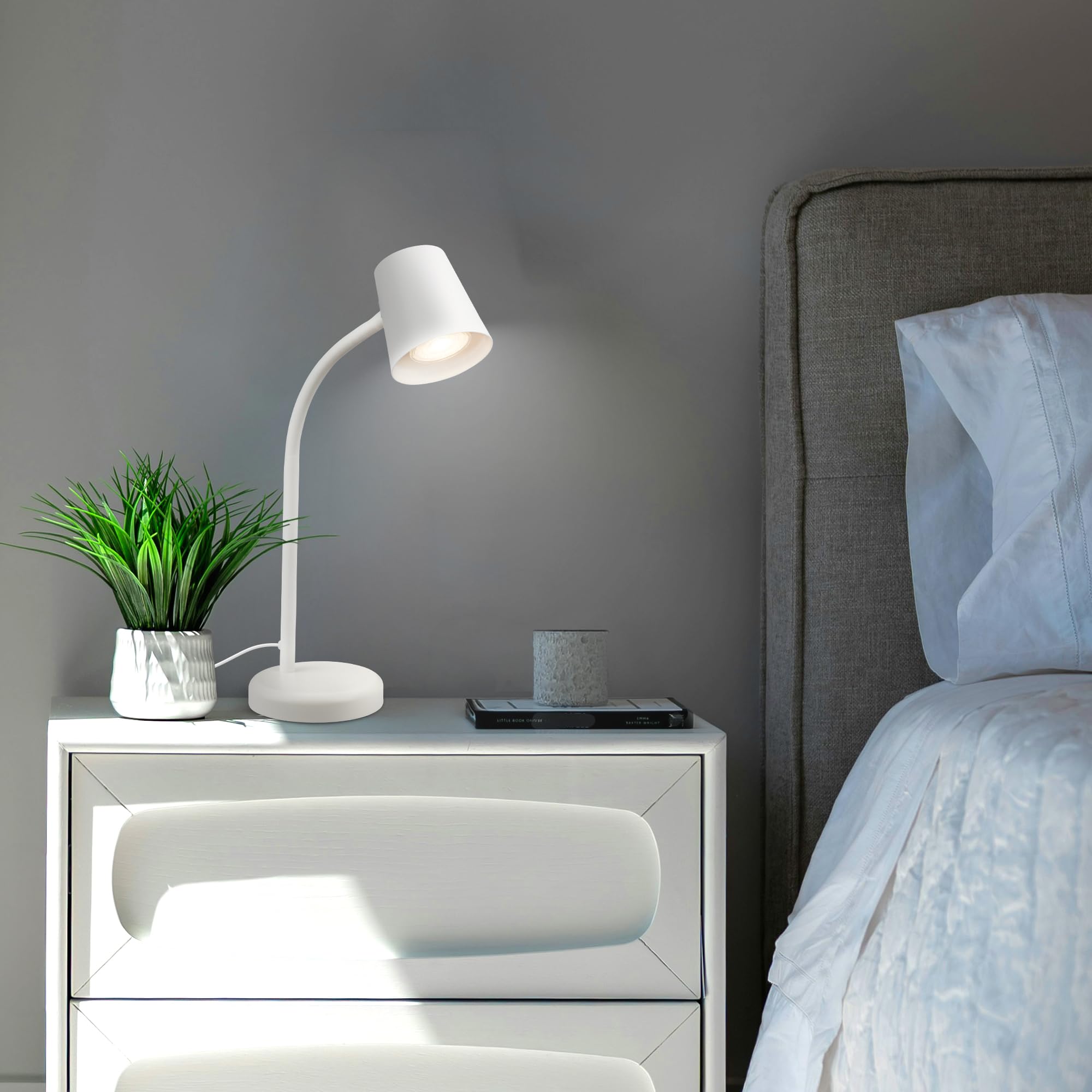 BRILONER – Lampka nocna, lampa biurkowa, obrotowa, lampa stołowa GU10 do domowego biura z przełącznikiem kablowym, lampka do czytania, biała