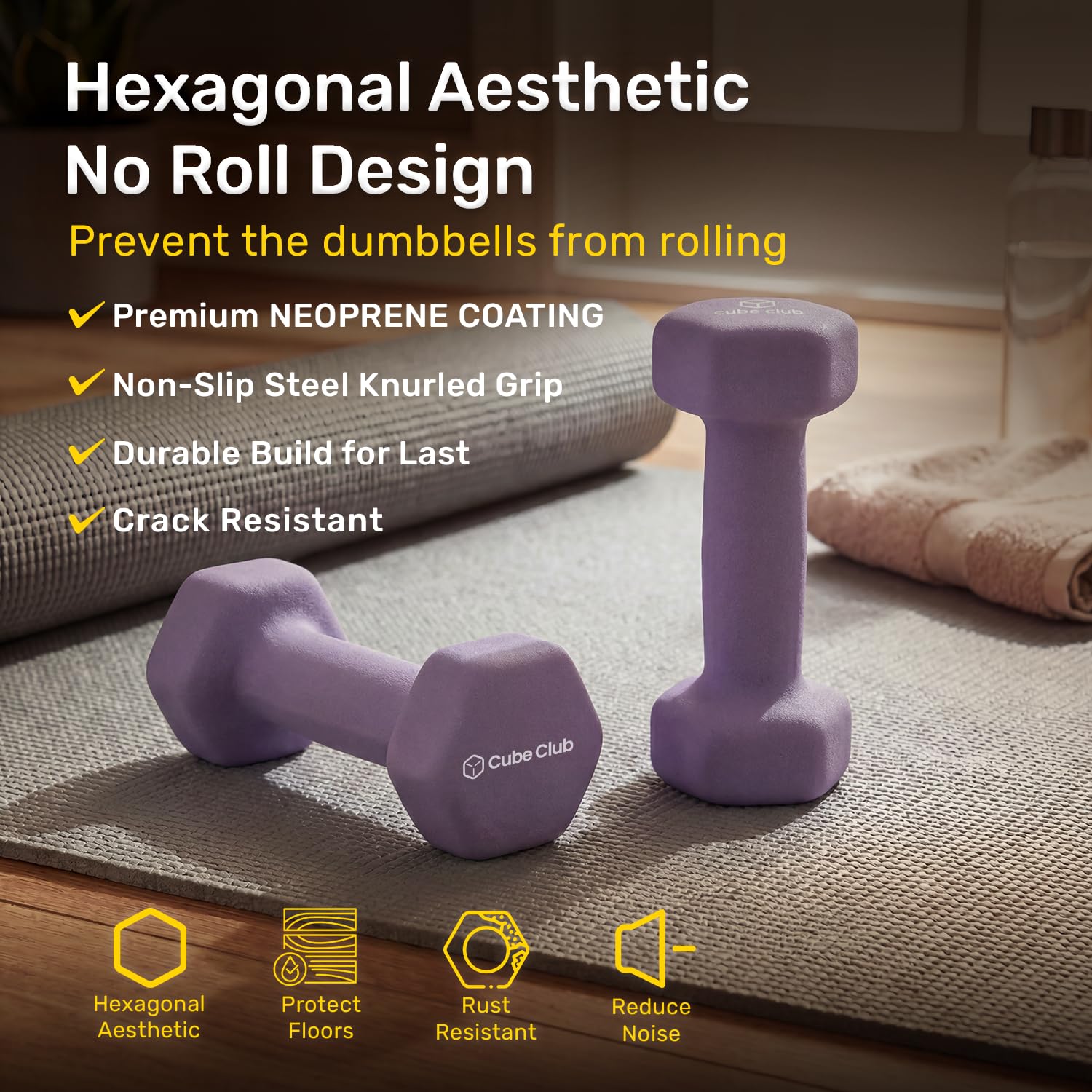 The Cube Club Neoprene Dumbbells - Lavender 2kg -5