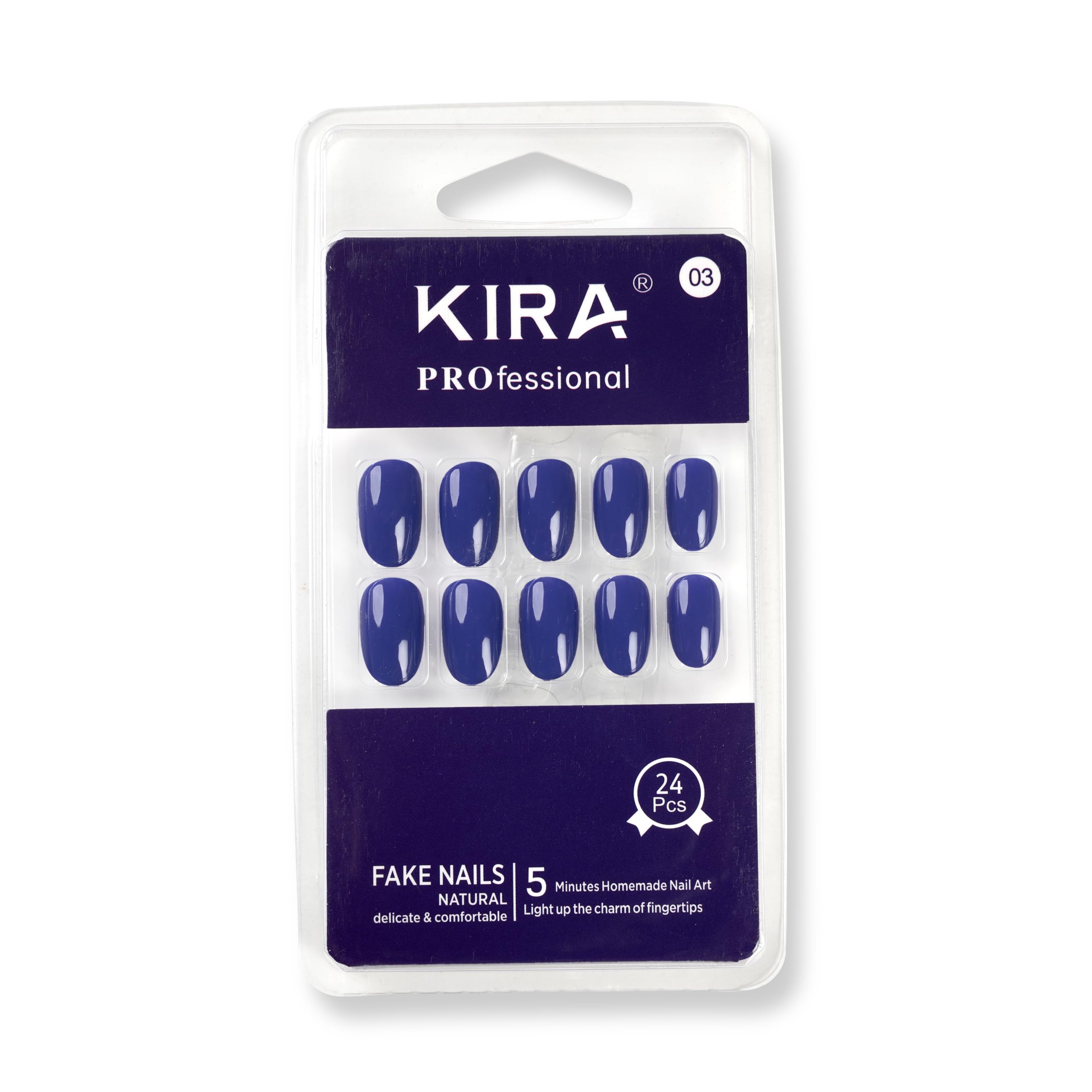KIRA Artifical Fake Nails With Buffer & Glue, Natural False Nails Delicate & Comfortable With Long Lasting And Waterproof For Women K 03 blue (Pack Of 24)-image-43