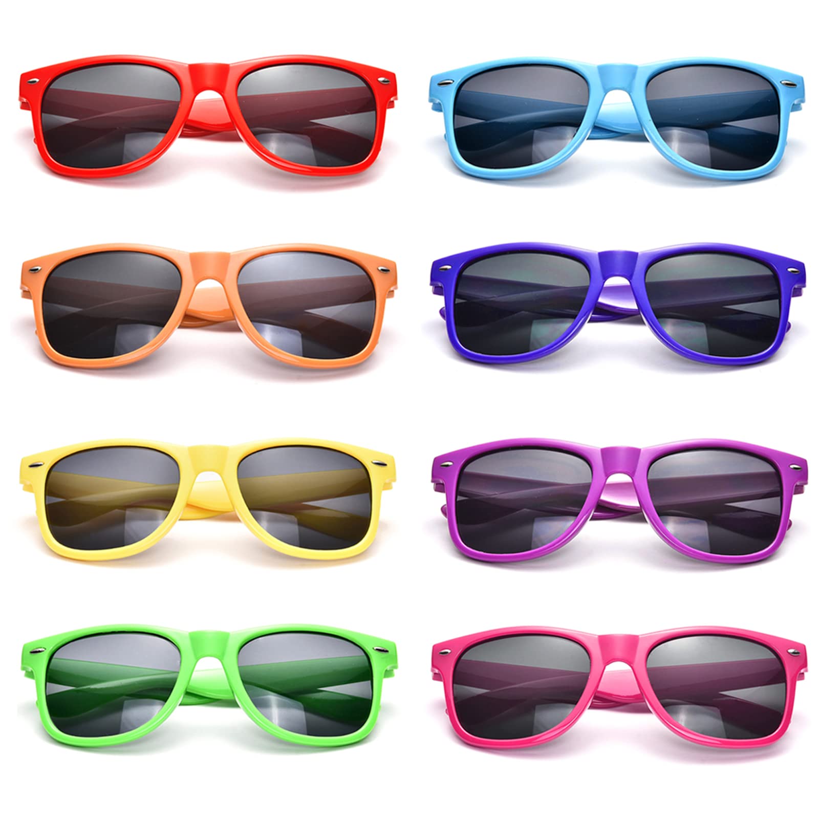 Matcheck8/16 Pack Neon Colors Sunglasses Wholesale Bulk Party Favors Retro Classic Glasses Birthday Pool Unisex Adult