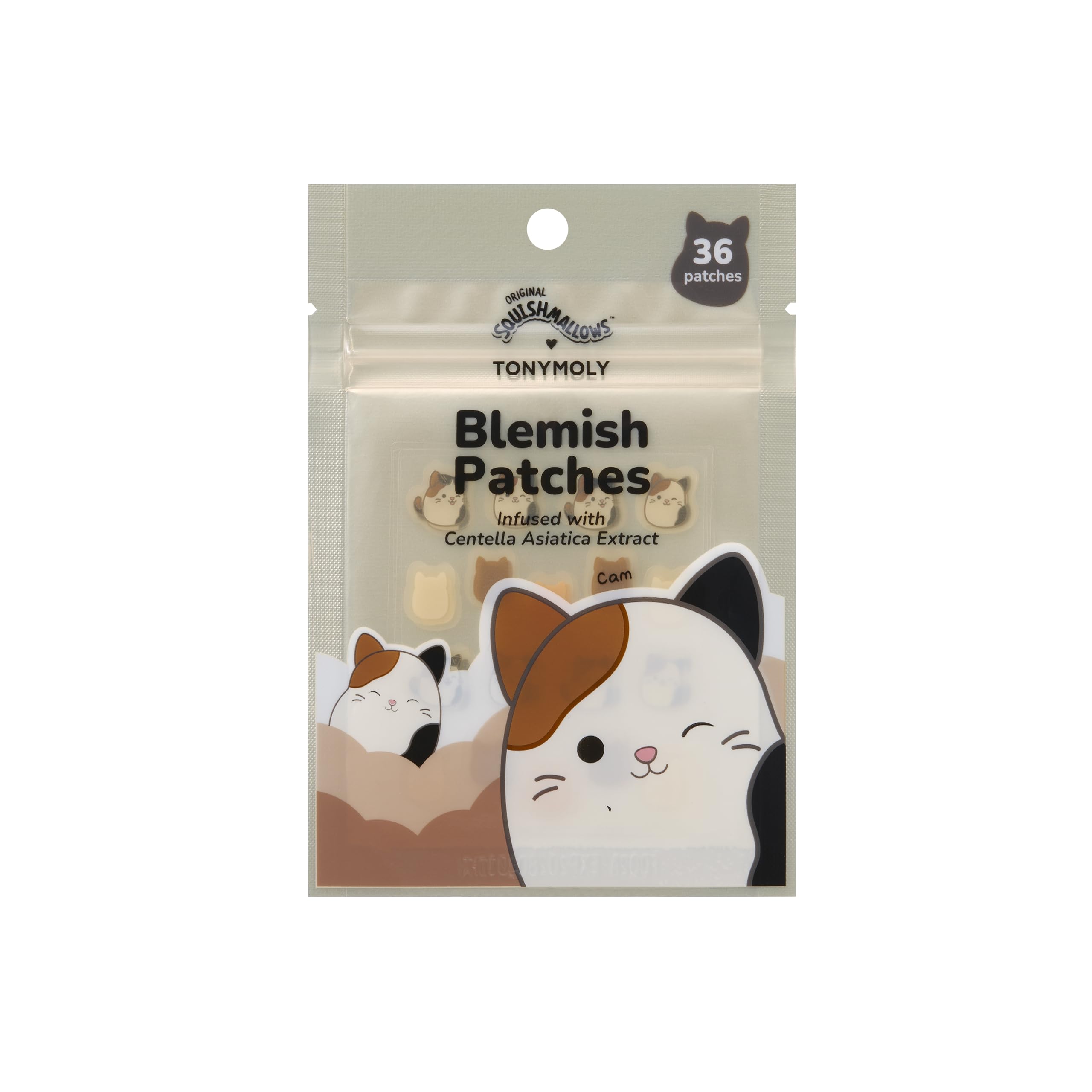 TONYMOLY x Squishmallows Cam the Calico Cat Blemish Patches – Centella Asiatica Hydrocolloid Acne Treatment Stickers for Face – Cute K-Beauty Pimple Patch – 36 Count