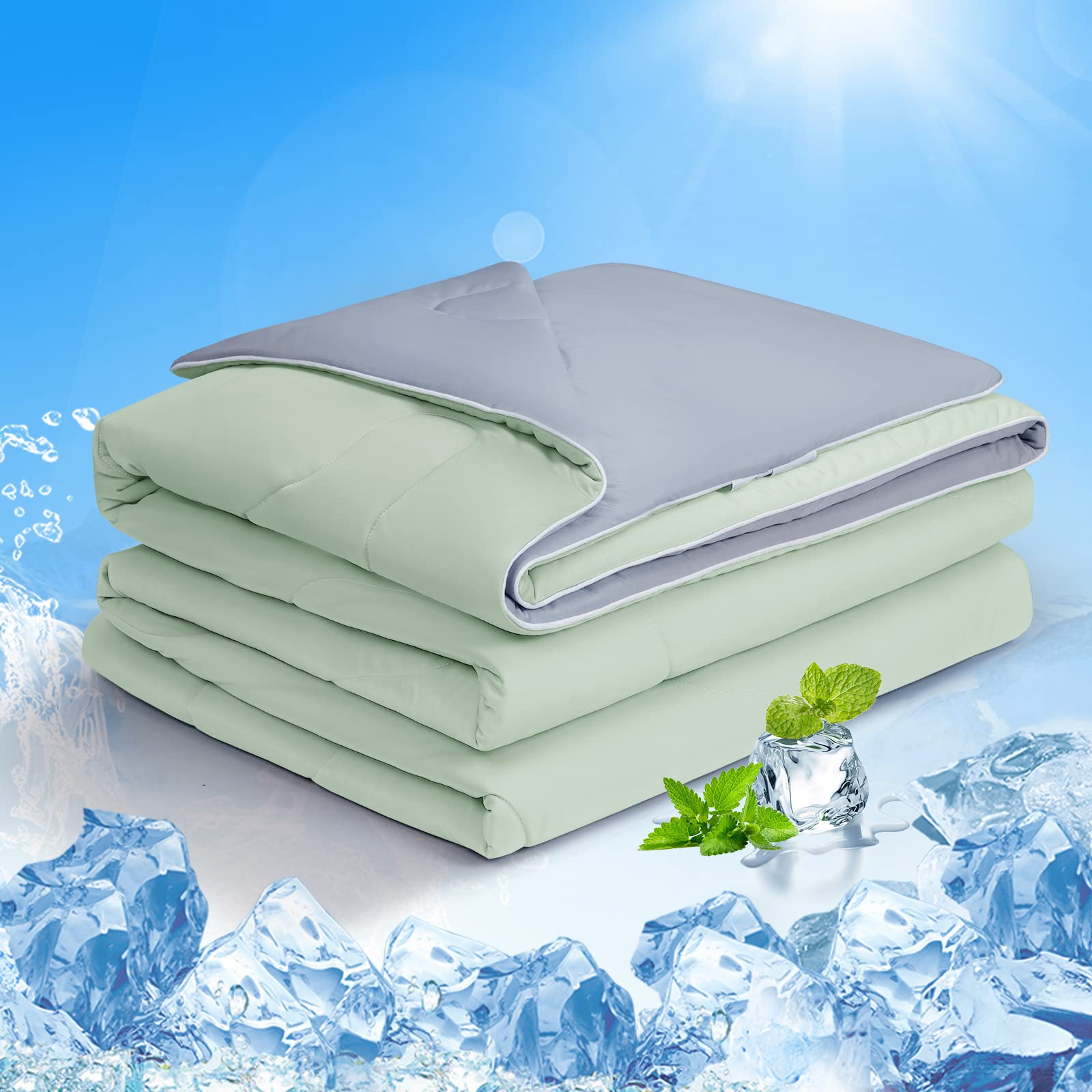EASELAND Cooling Comforter Queen, Cold Touch Fabric Absorbs Body Heat, Double-Sided Cool Design Soft Fluffy Cooling Blanket for Night Sweats Hot Sleeper, Queen, 88 x 88 In