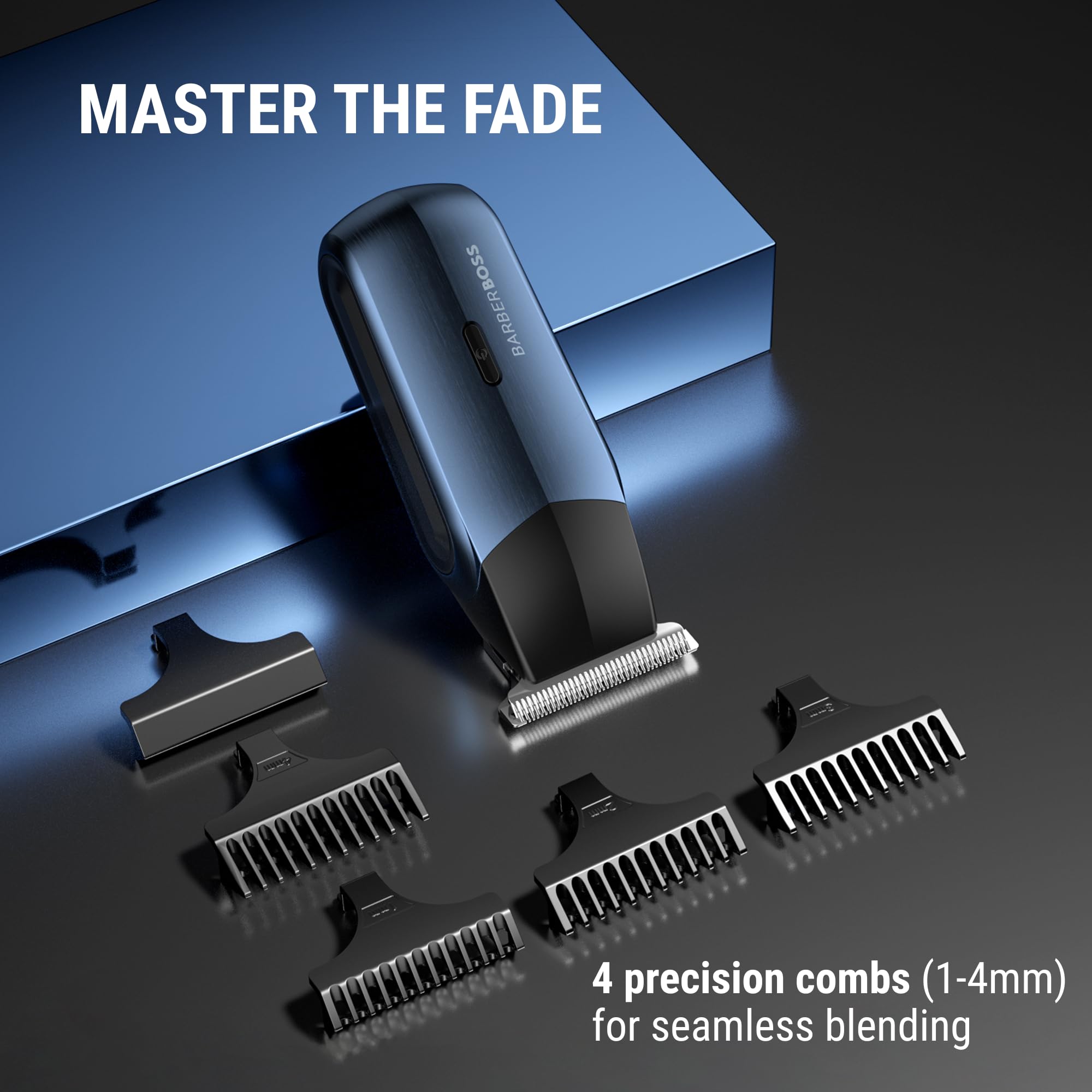 BarberBoss Rasoir électrique 3 en 1 pour homme, kit de tondeuse de voyage pour homme, tondeuse à barbe et à cheveux, tondeuse nez et oreille (Bleu Marine Métallisé)