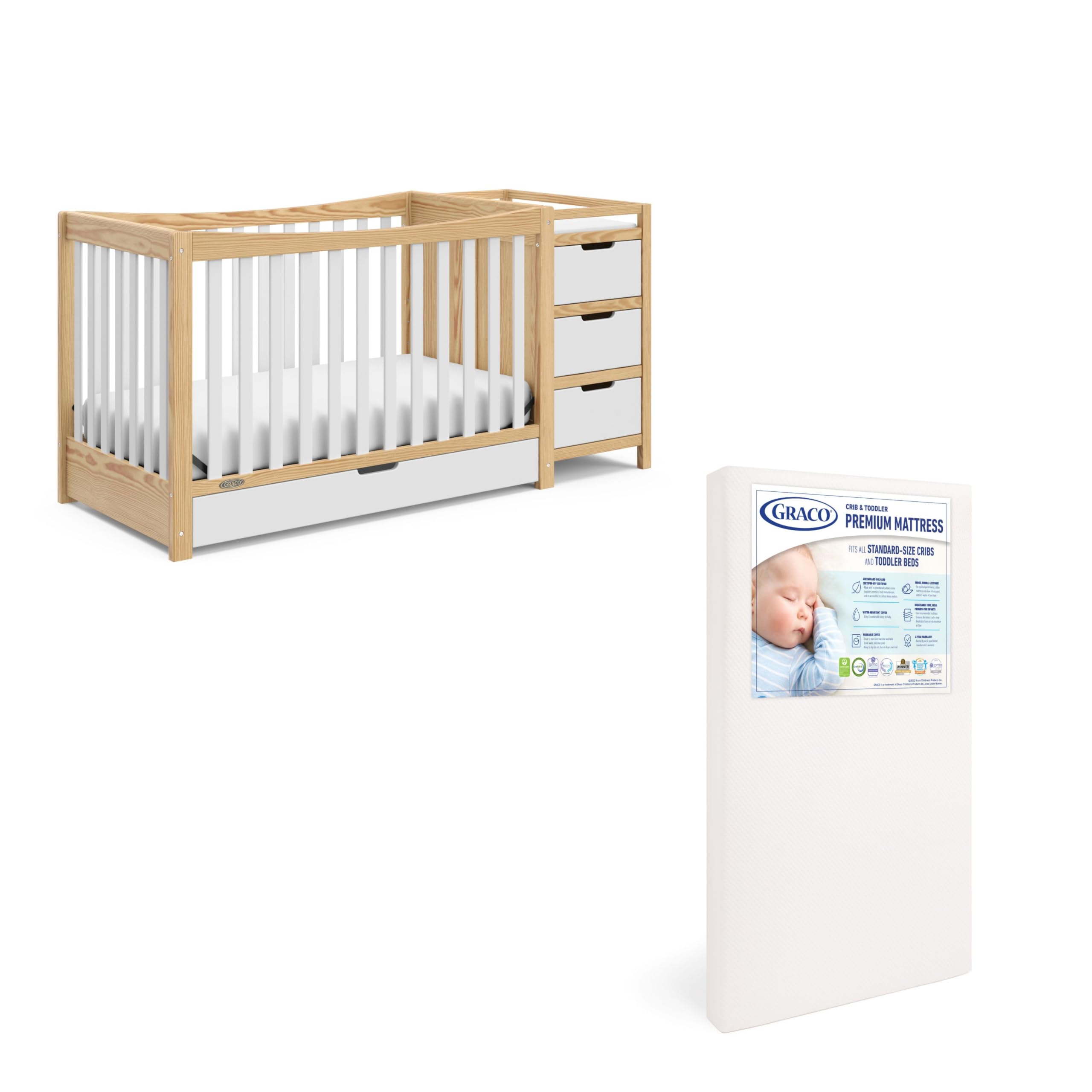 Graco Remi 4-in-1 Convertible Crib &amp; Changer, White &amp; Natural