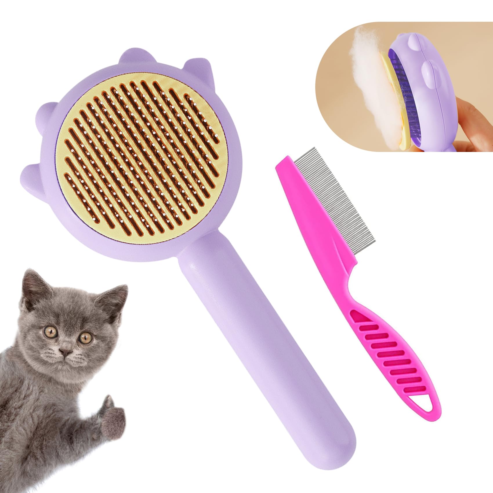 Cat Dog Brush with Release Button, NonSlip Cat Brush for Shedding