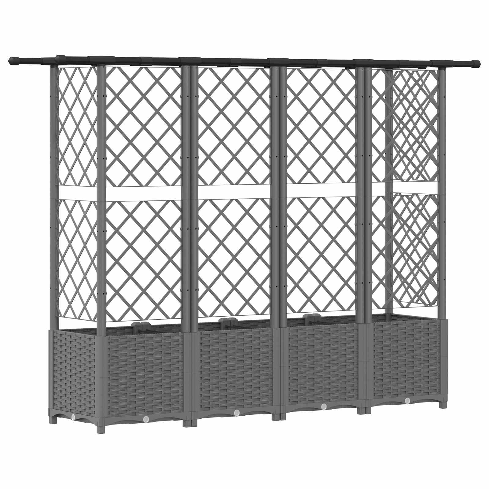 Aiuola rialzata con traliccio e tetto, grigio chiaro, 202 x 40 x 136 cm, in polipropilene | Fioriera flessibile per balcone e terrazza con aiuto per arrampicata integrato e pratico sistema di drenaggio.