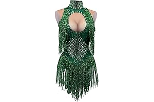 Sparkling Rhinestone Tassel Group Bodysuit for Drag Queens