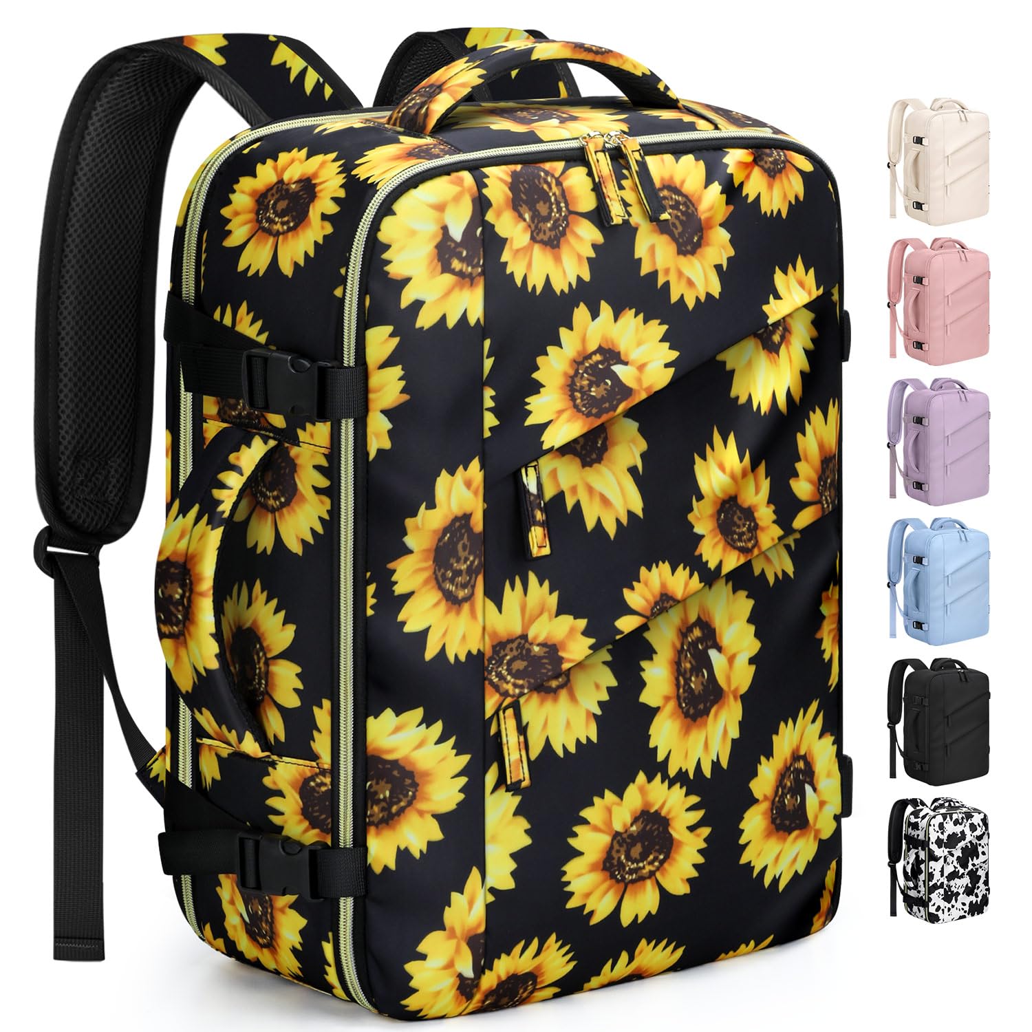 Capolo Travel Backpack for Women Men Waterproof Laptop Backpack Flight Approved Carry On Backpack Overnight Weekender Bag College Bookbag for Business, Work, Traveling Fits 17 '' Laptop,Sunflower