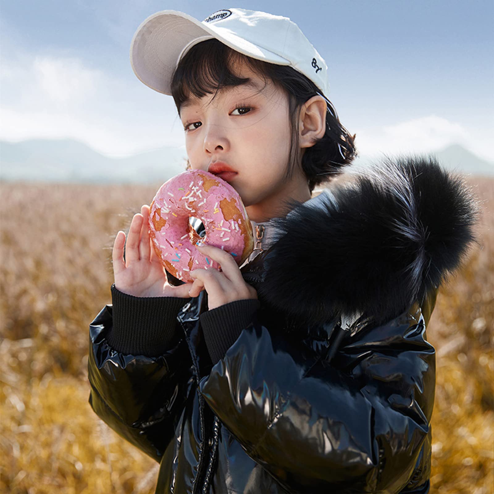 Piumino da Ragazza di Media Lunghezza Piumino Ispessito e Caldo per Bambini 90 Piumino D'Anatra Bianco Colorato Abbigliamento Invernale Luminoso Carino e Dolce,Silver,7T(130CM)