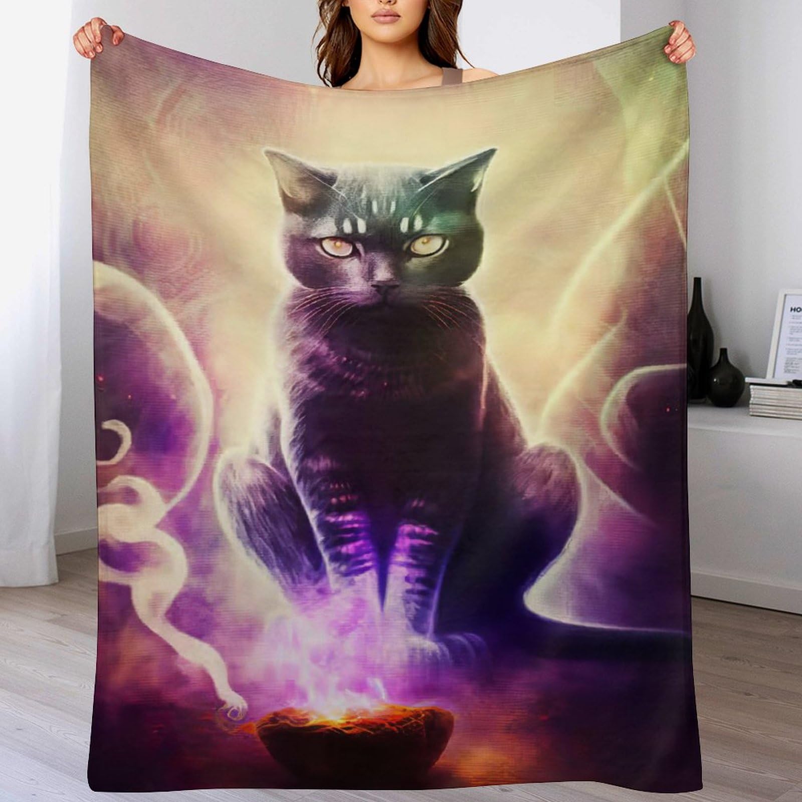 Couverture polaire chat moelleuse pour lit, grand plaid en flannel 130x180cm toutes saisons