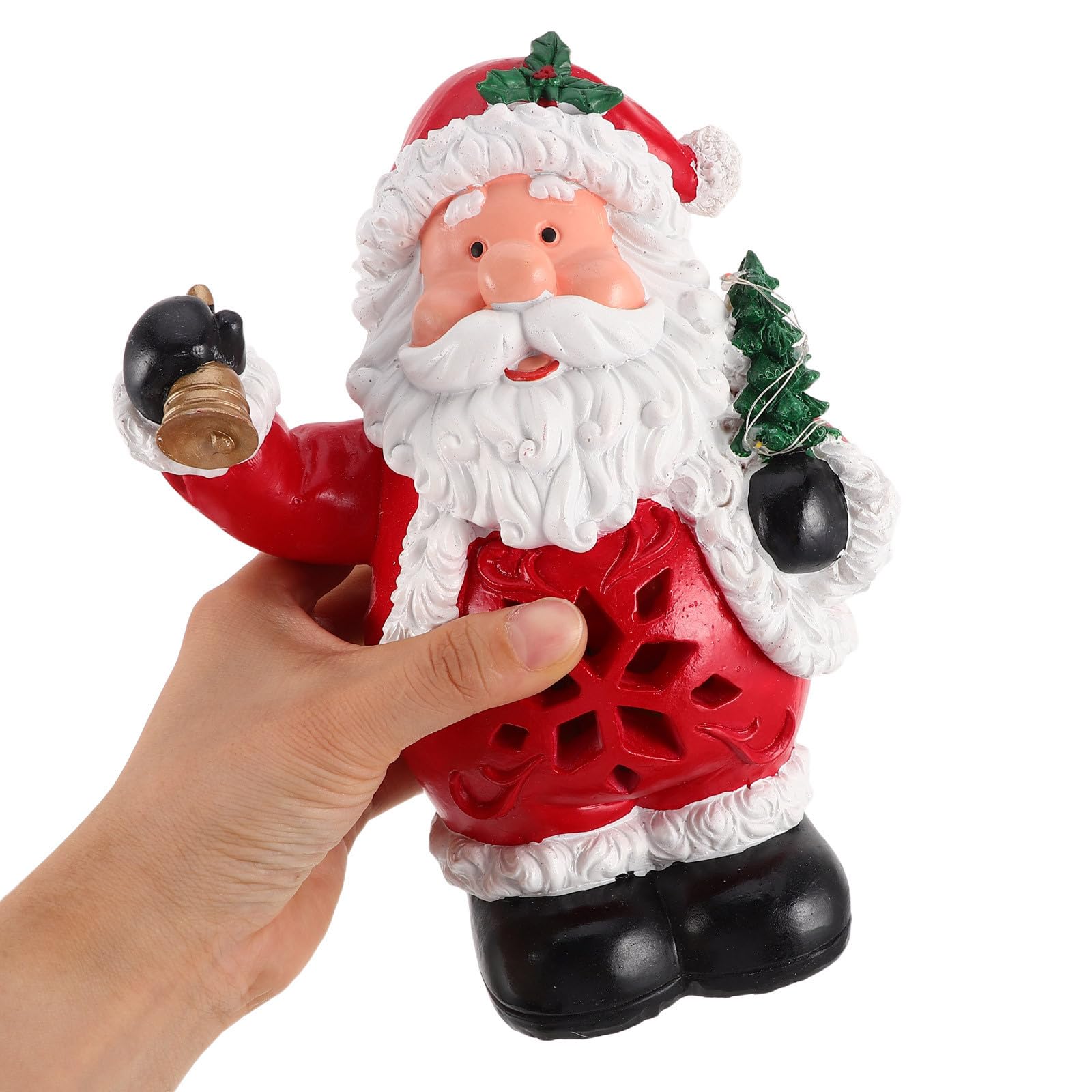 USHOBE Statua Natalizia in Resina Rossa con Musica e Doppia Alimentazione USB per Decorazioni Festive in Hotel e Casa