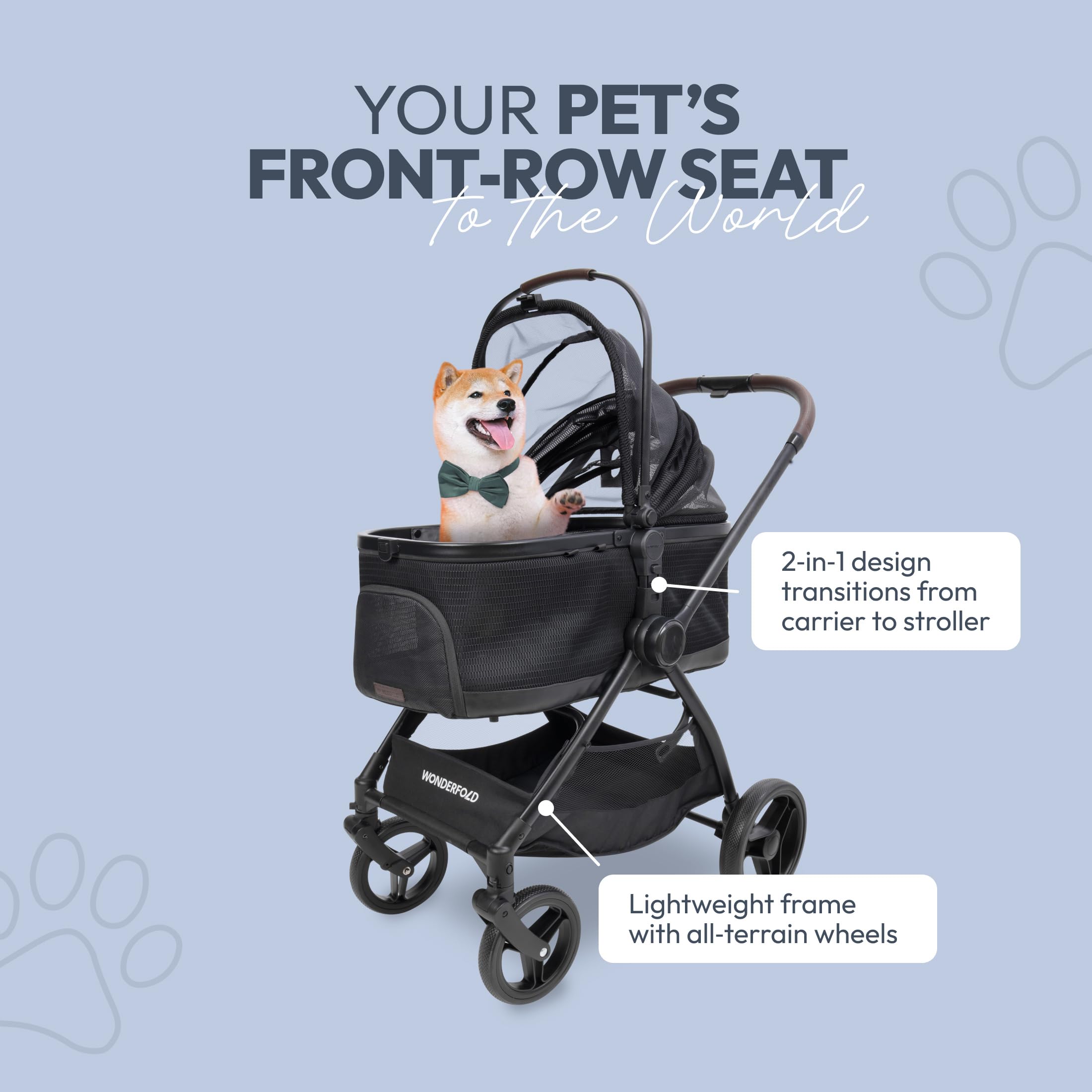 WonderFold Buddy Pet Stroller for Small and Medium Pets, up to 48.5 lbs