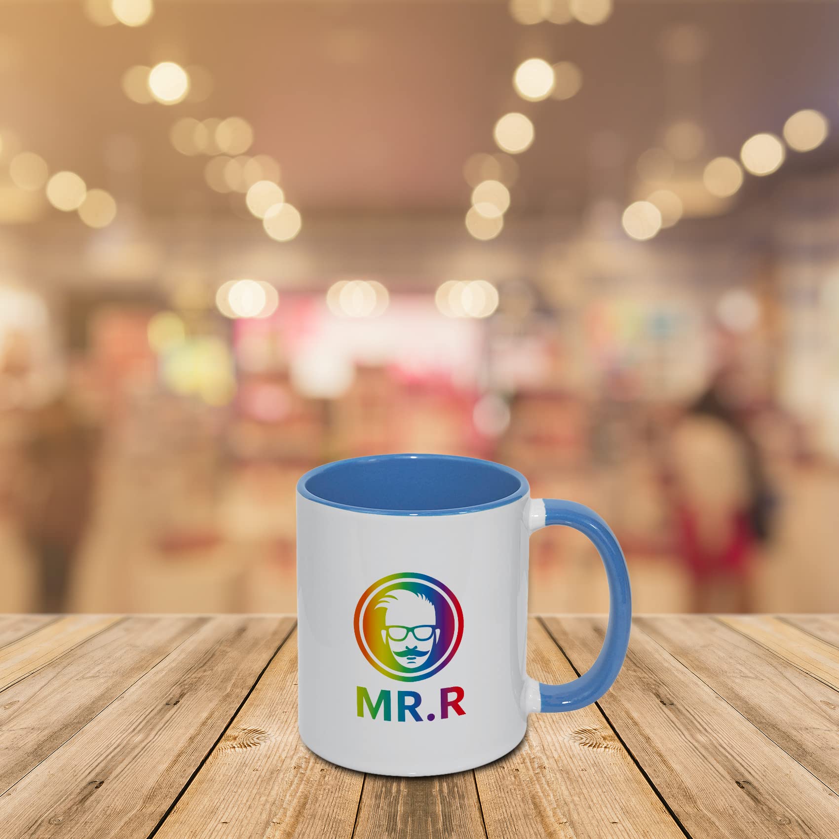 MR.R Tazas de café de cerámica para lavavajillas con taza de color azul, interior y asa, taza para beber té de leche, agua de 11 onzas, juego de 6