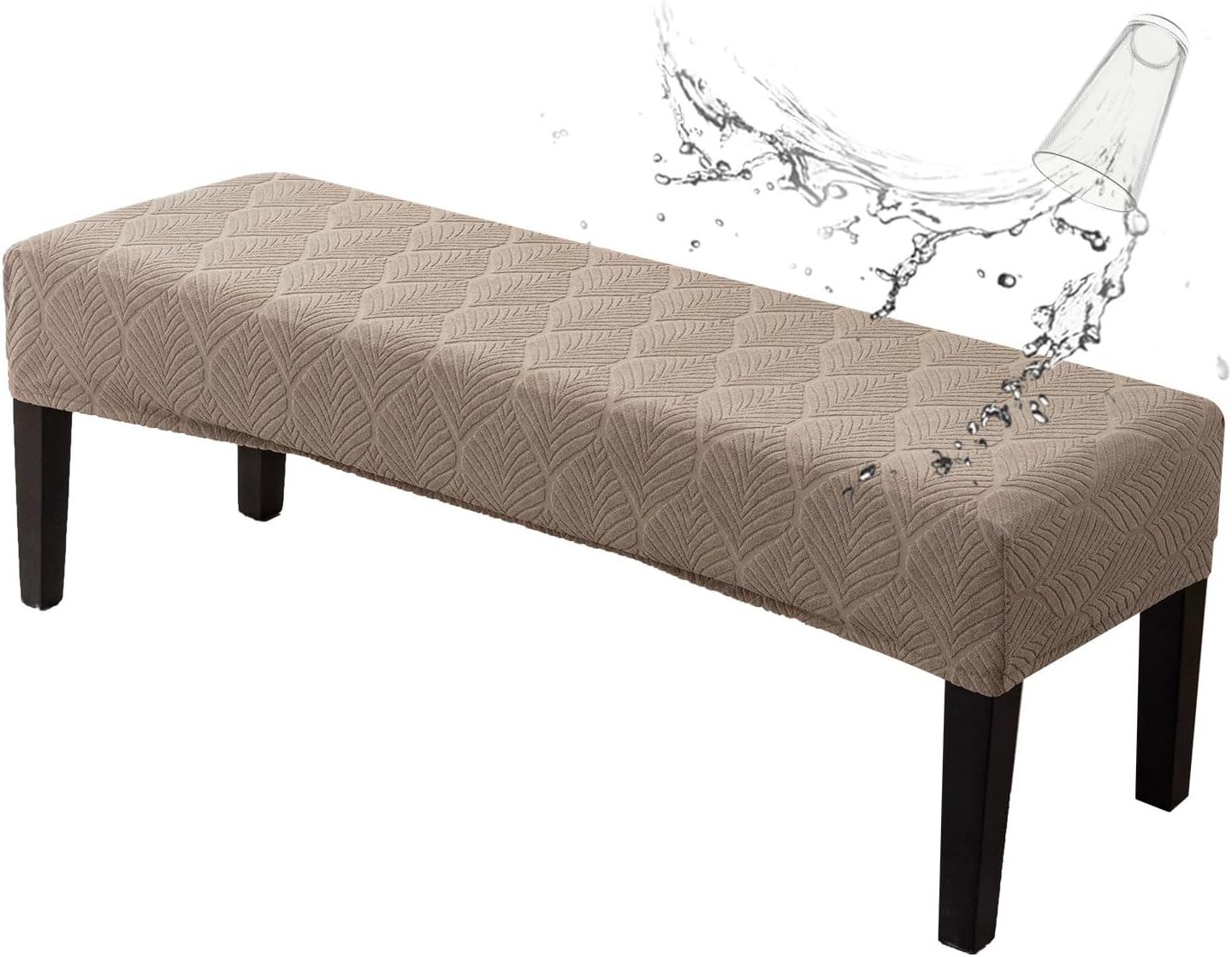 Waterproof Dining Room Bench Covers, Stretch Jacquard Bench Seat Protector Cover, Rectangular Bench Cover for bedrooms, Living Rooms, Kitchens, Removable, Washable (Taupe)