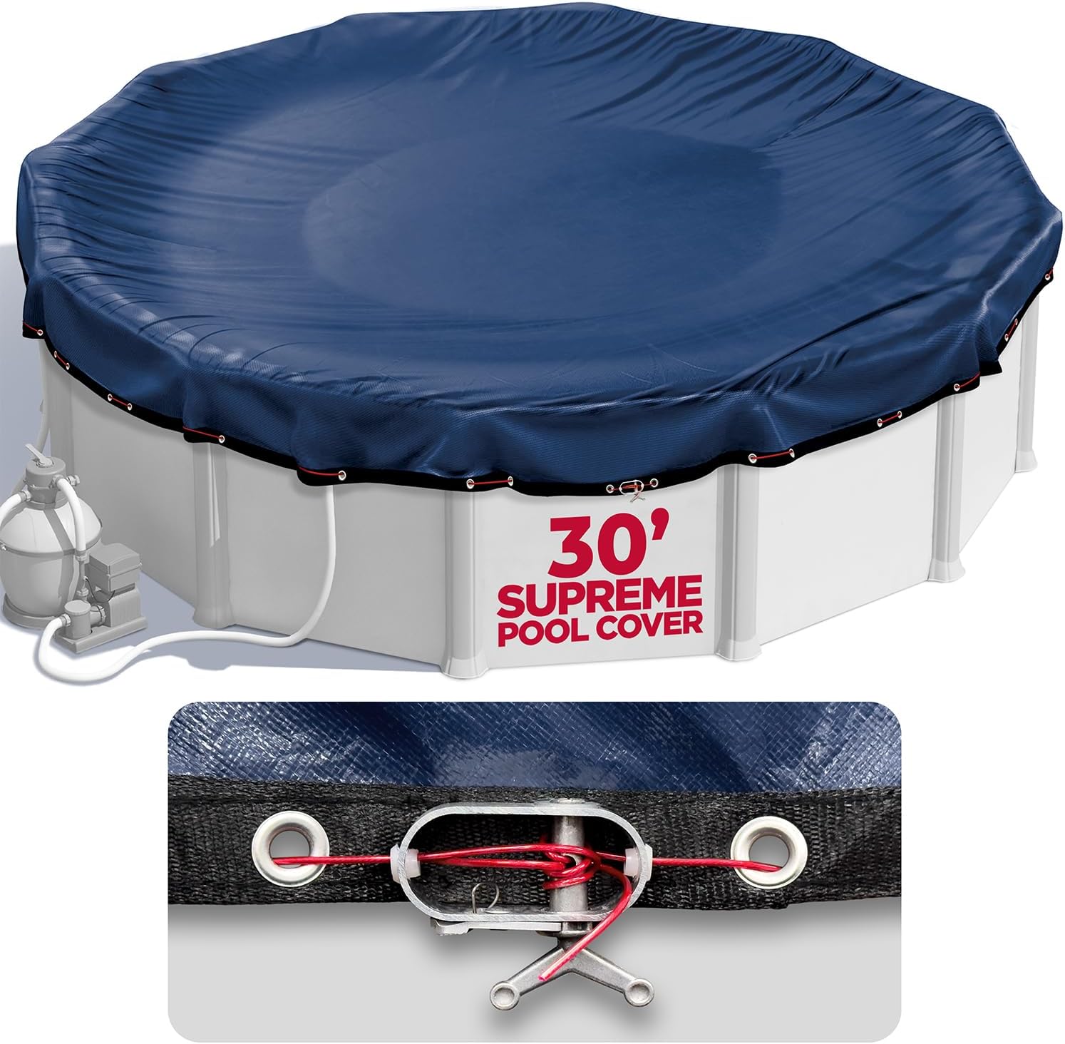 30 ft Round Pool Cover for Above Ground Pools, Above Ground Pool Cover, Swimming Pool Cover, Winter Pool Cover, Keeps Out Debris, Cold and UV Resistant, Supreme Mesh, Navy Blue Round 30-Feet