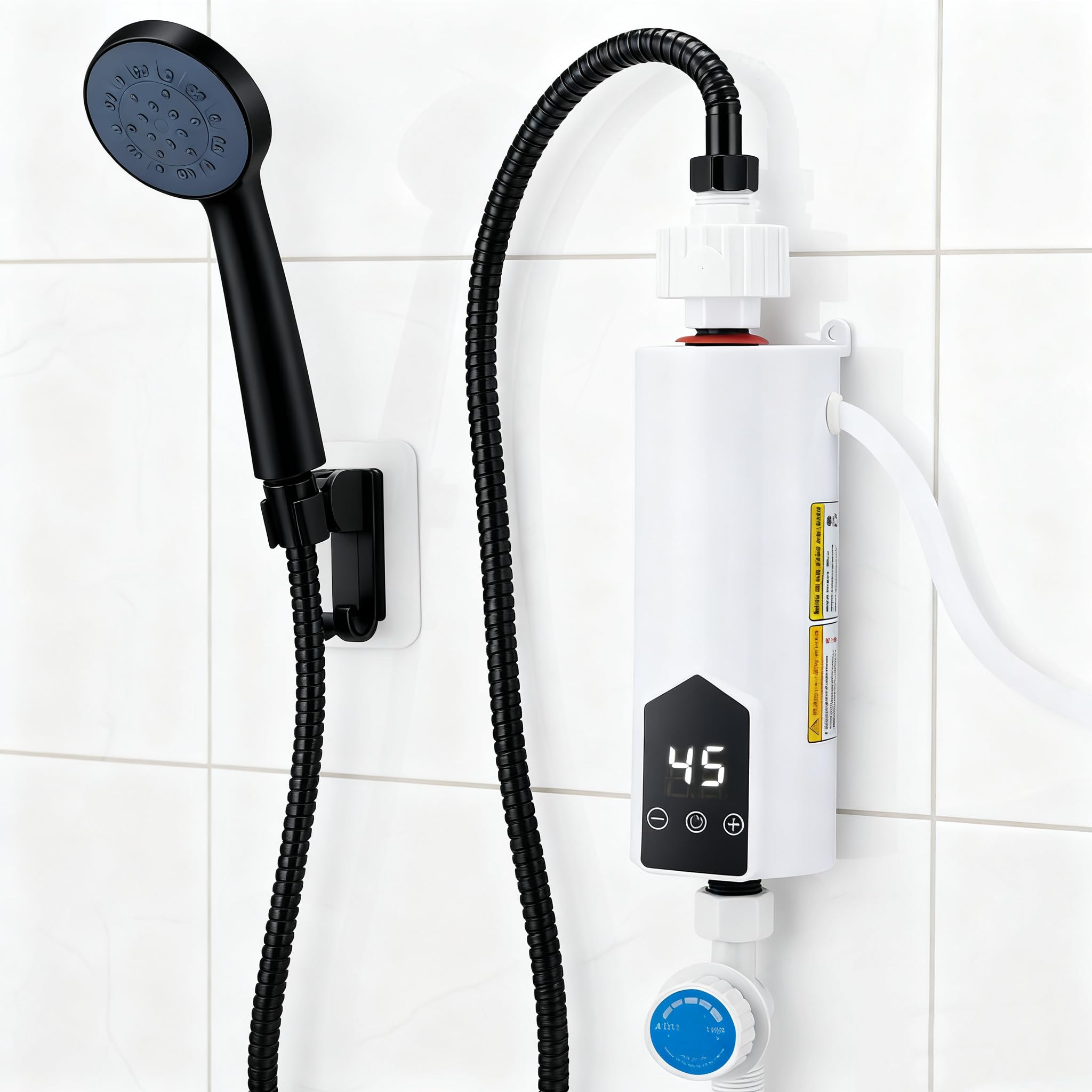 Calentador de agua sin depósito de 5500 W con juego de ducha, calentador de agua instantáneo de 220 V con pantalla digital LCD y botones táctiles, adecuado para ducha, baño/cocina/lavabo (F)