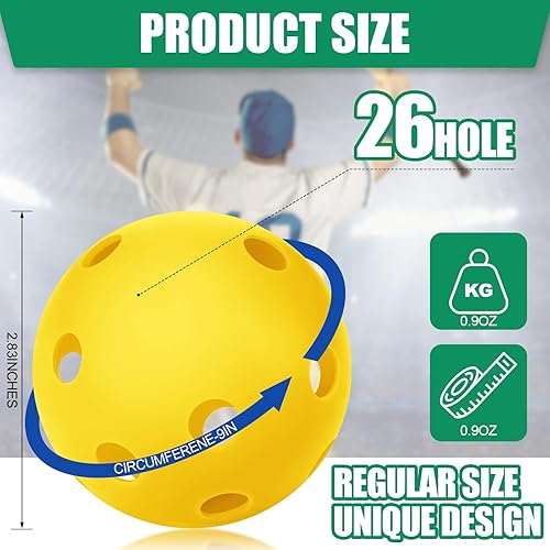 Miniatura 9 de Tanlade Paquete de 36 pelotas de práctica de béisbol, bolas de entrenamiento de plástico, bolas de béisbol ligeras huecas con una bolsa de cordón