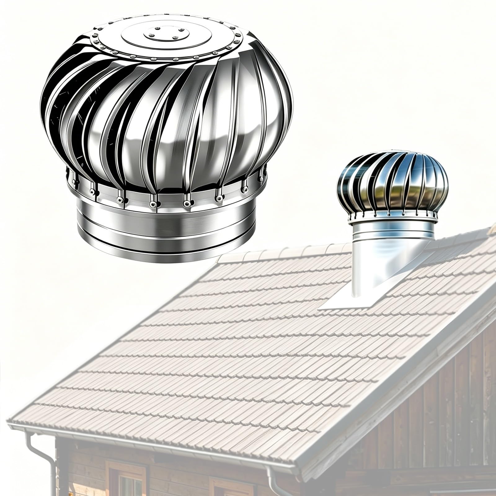 4in, 12in, 18in, No Power Roof Wind Ventilator, Fireplace Chimney Caps, Roof Vent Cap Attic Fan, for Efficient Air Ventilation(110mm/4.3in)