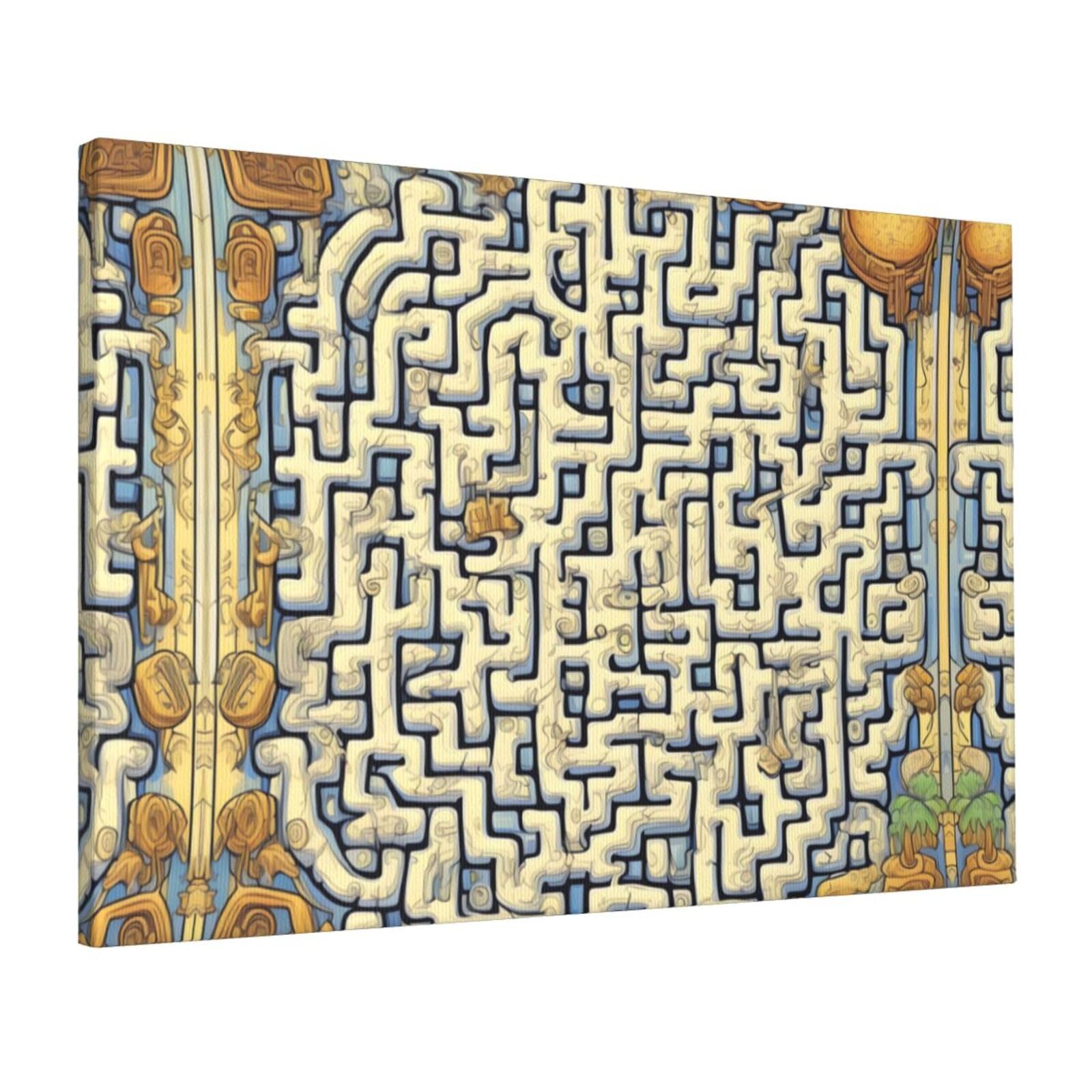 CNTDBU Labyrinth Treasure Map Canvas Wall Art 16x24 Inch-Large Modern Painting Print for Living Room, Framed Ready to Hang Artwork for Bedroom