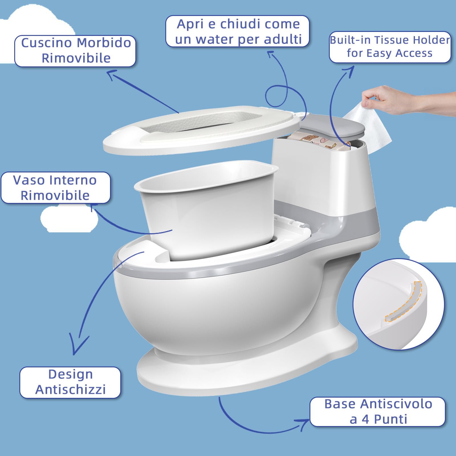 Vasetto per Bambini WC,Vasino Bambini, ragazzi e ragazze, Vasino da Viaggio per Bambini, Antiscivolo, Rimovibile, per Baby da 1 a 3 Anni, Grigio