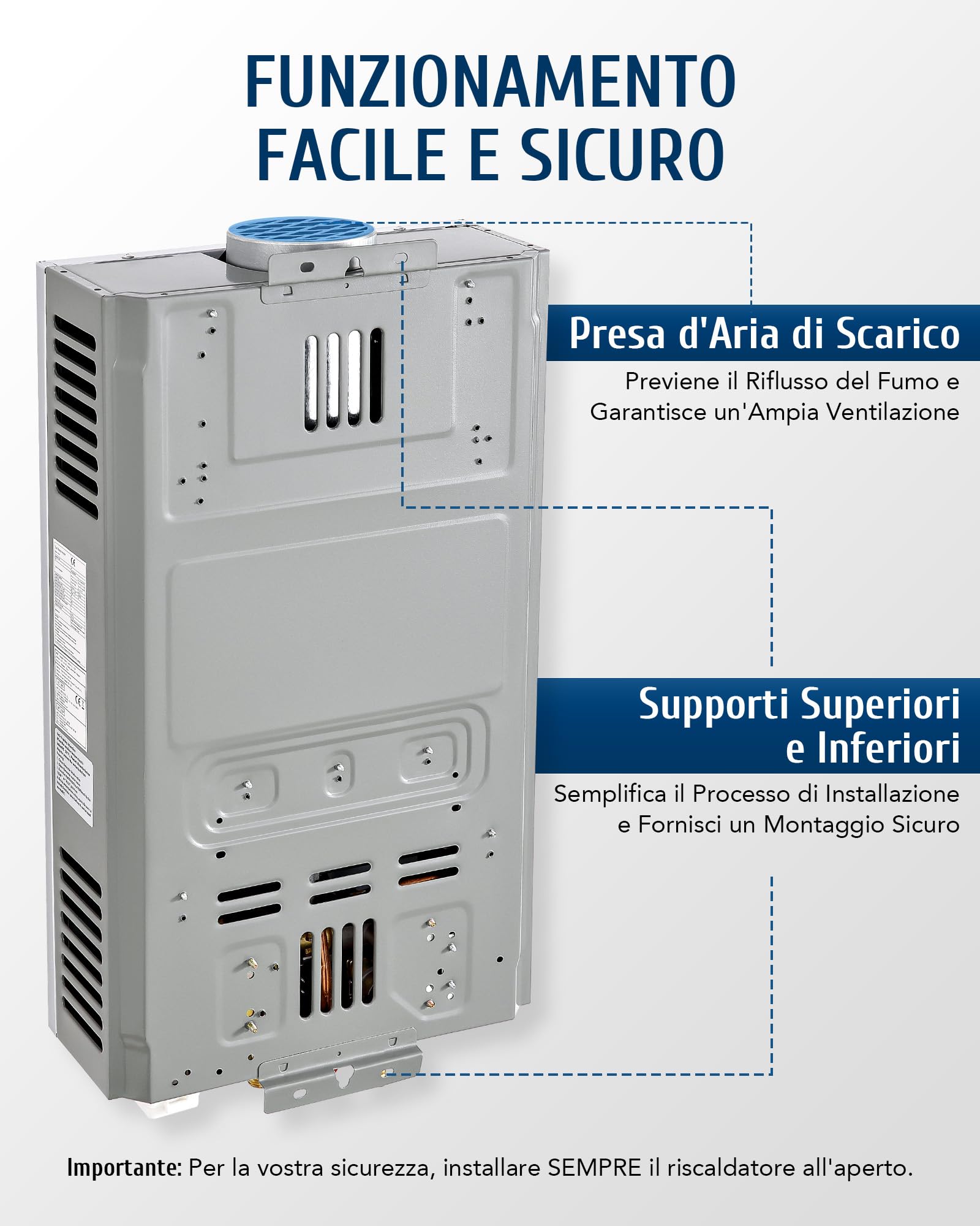 CO-Z 18L Scaldabagno a Gas GPL con Modalità Inverno ed Estate Caldaia a Gas GPL da 30.6 kW a Parete senza Serbatoio Scaldacqua Istantaneo Automatico con Anima in Rame e Display a LED(18L)