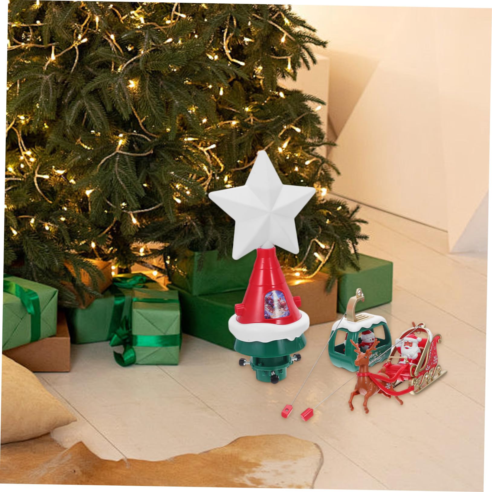 ULTECHNOVO Estrella para Árbol de Navidad Giratoria y Luminosa con Música Adorno con Papá Noel y Muñecos de Iluminación LED para Decoración Interior y Exterior Festiva