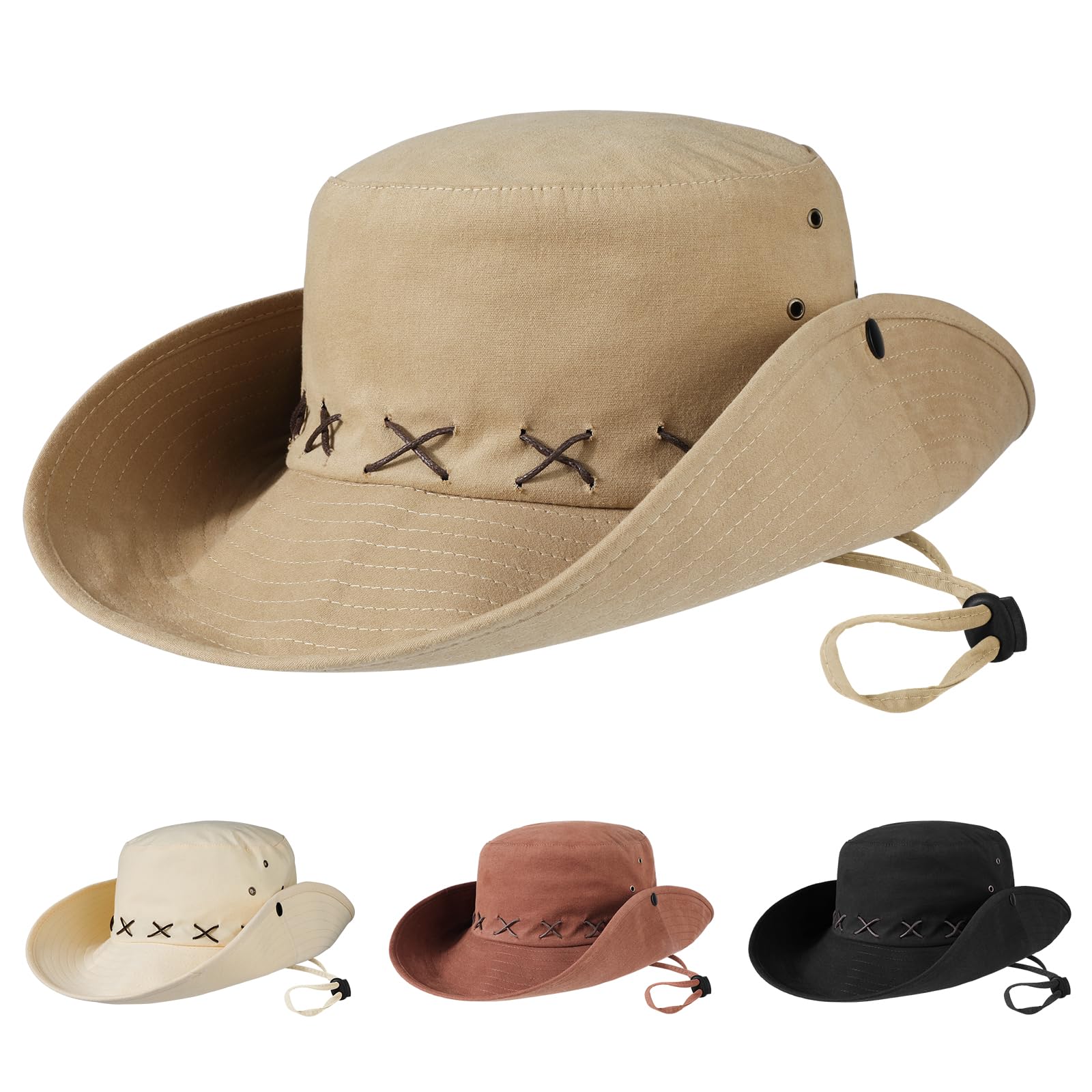 TAGVO Sombrero de Pescador Impermeable Gorro Anti-UV para Hombres Mujer, Sombrero de Safari con Cordón, Gorras de Senderismo Gorra de Sol de Jungla Sombreros de ala Ancha de Verano Bucket Hat