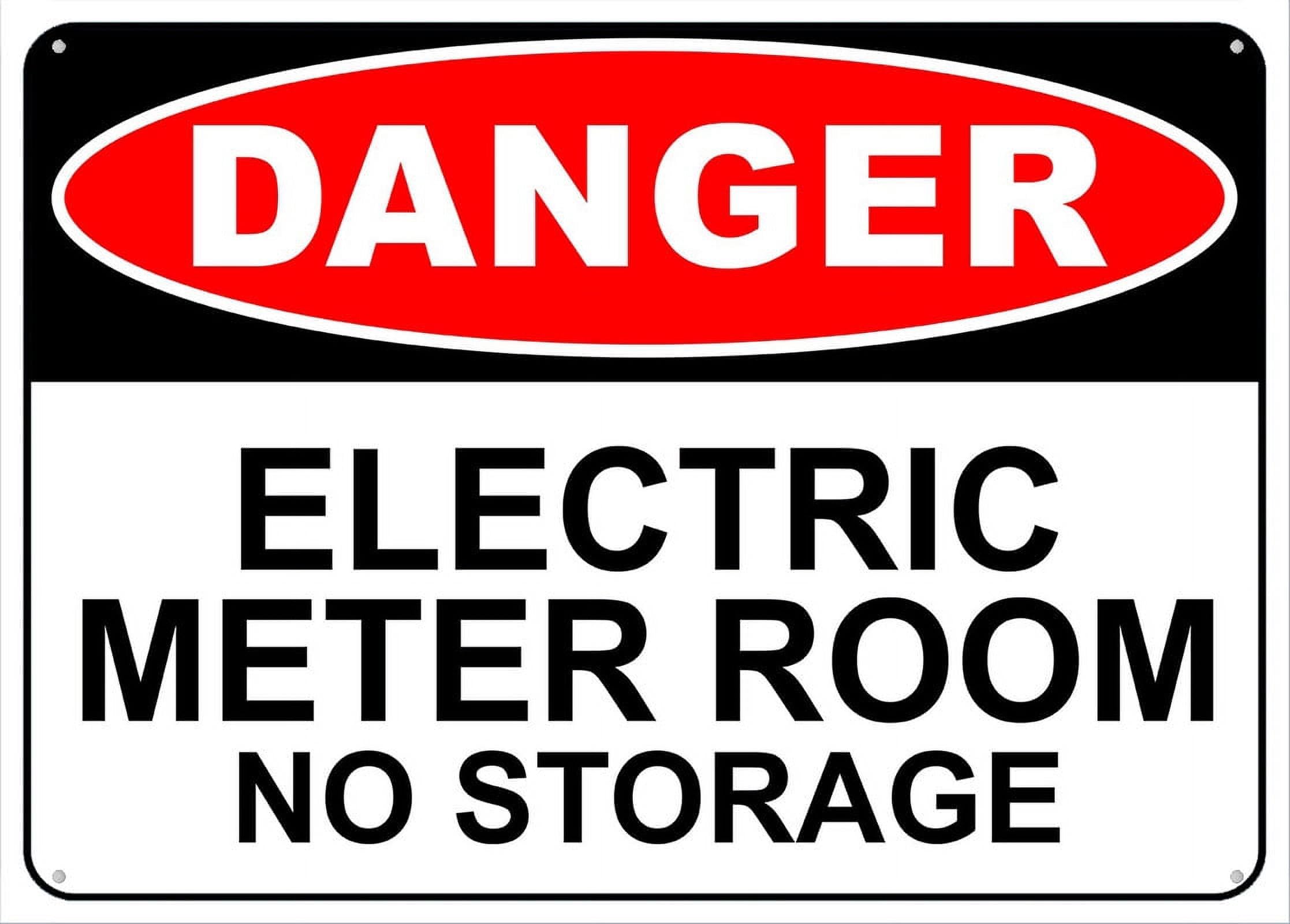 Electric Meter Room (No Storage) Sign, 8x12 Inch Aluminum, Pre-Drilled Holes for Easy Mounting, Indoor/Outdoor Use for Fence, Door, Gate