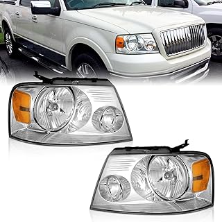 For 2004-2008 Ford F150 Pickup/2006-2008 Mark LT Headlight Assembly, Headlamp replacement For 2004 2005 2006 2007 2008 Headlight Assembly Chrome Housing Amber Reflector L+R Both Side Pair Set