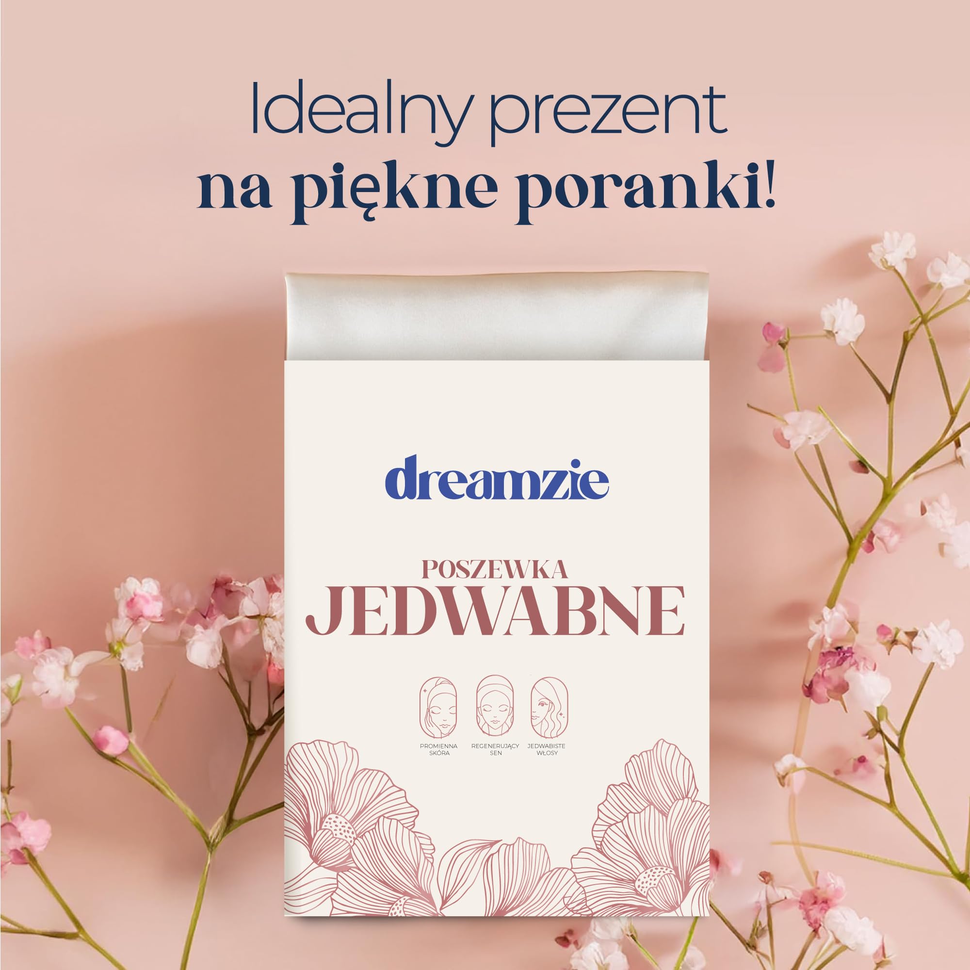Dreamzie Jedwabna poszewka na poduszkę, Na Poduszkę, dwustronna, 100% jedwab morwowy,19 momme, Öko-Tex®, jedwabna dla skóry i włosów, przeciw starzeniu się, przeciw pluskwom