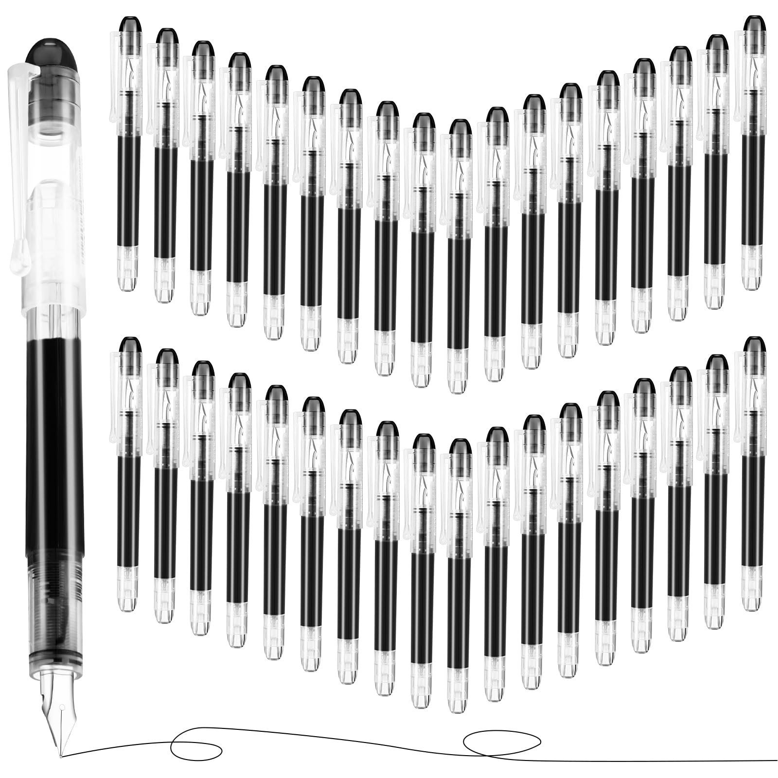 36 plumas estilográficas desechables de tinta de secado rápido, bolígrafos de escritura suave para diario, suministros de oficina, bocetos, garabatos, regalos para artistas principiantes (negro)