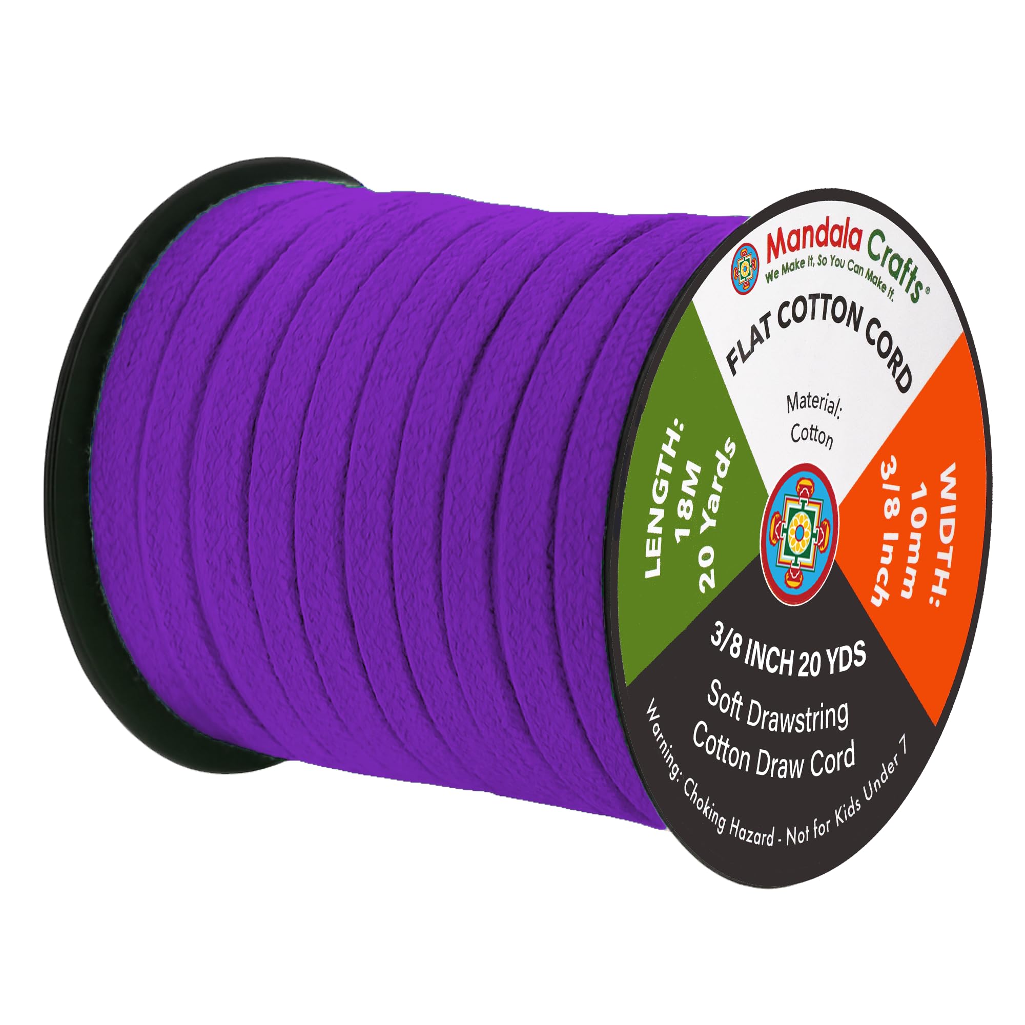 Mandala Crafts Purple Flat Drawstring Cord Drawstring Replacement, 3/8 Inch 20 YDs Puple Soft Drawstring Cotton Draw Cord Hoodie Sweatpants Drawcord