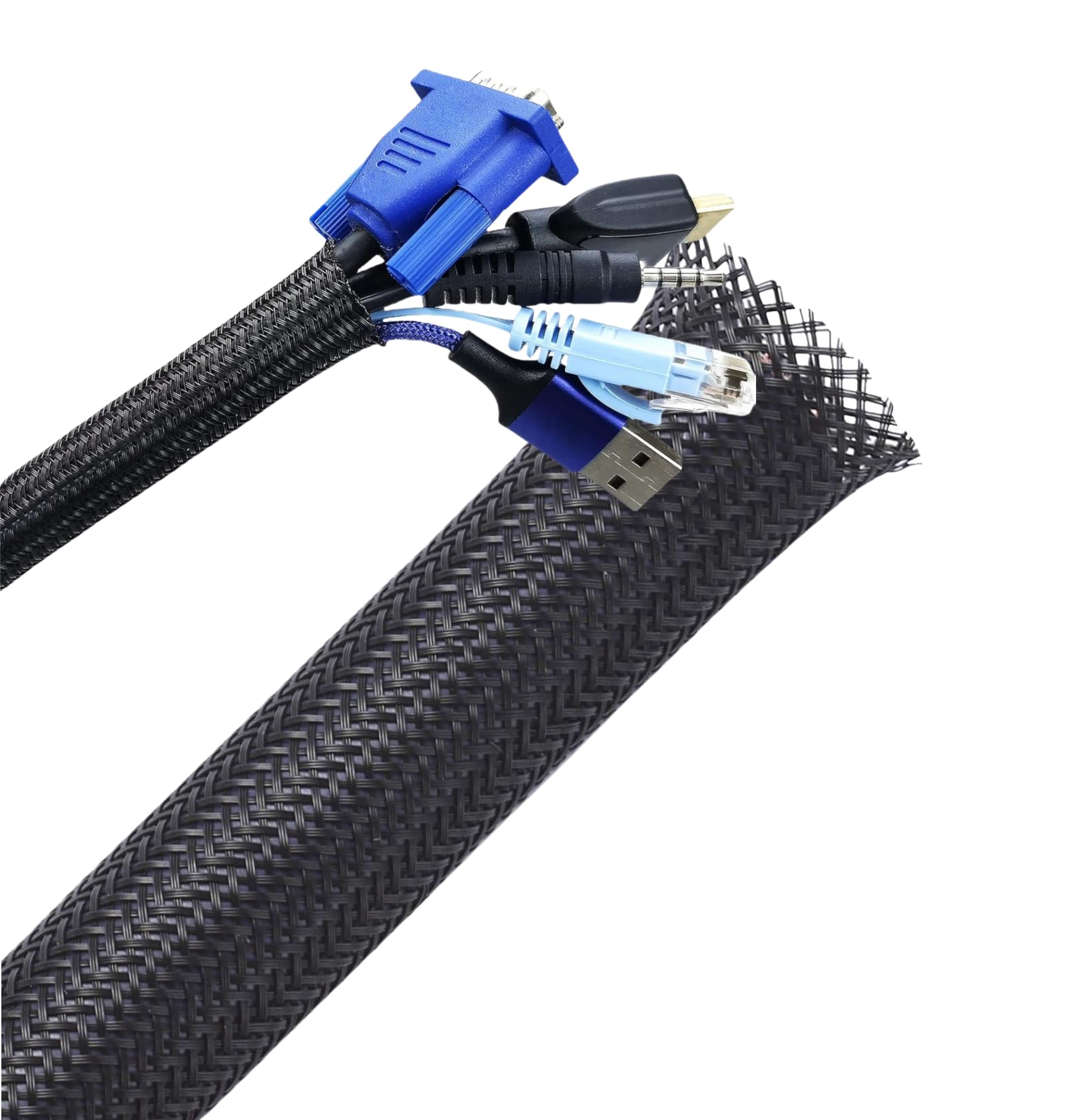 Braided Cable Management Organize Sleeve Cover Cord Protector Cable Organizer Management Self-Wrapping Split Wire Sleeving for PC TV Computer USB Power Cat （16.4ft - 2/3 inch ）