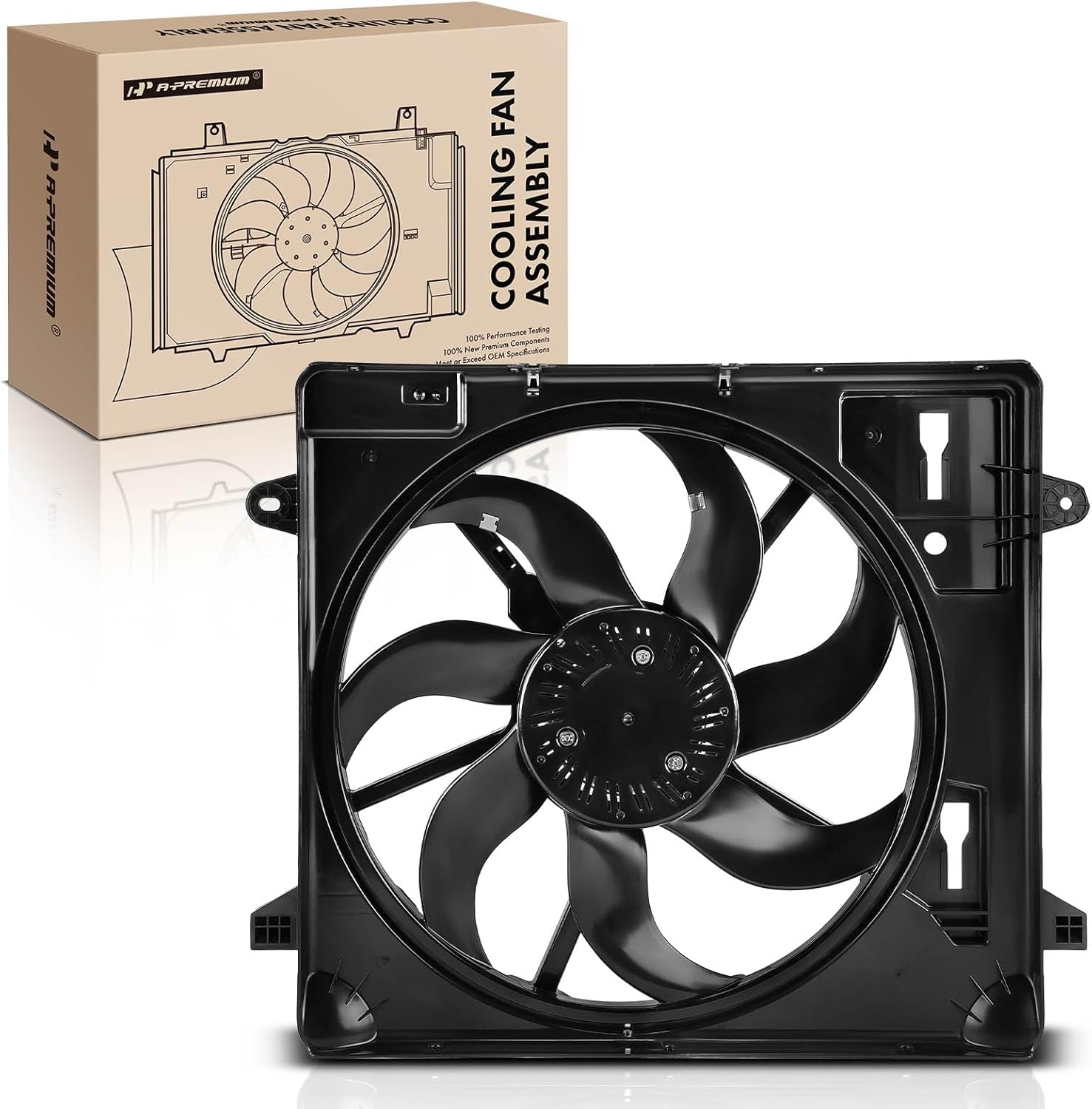 A-Premium Engine Radiator Cooling Fan Assembly with Brushless Motor Compatible with Select Jeep Models - Wrangler 2012-2017, Wrangler JK 2018, 3.6L - Replace# 68143894AB