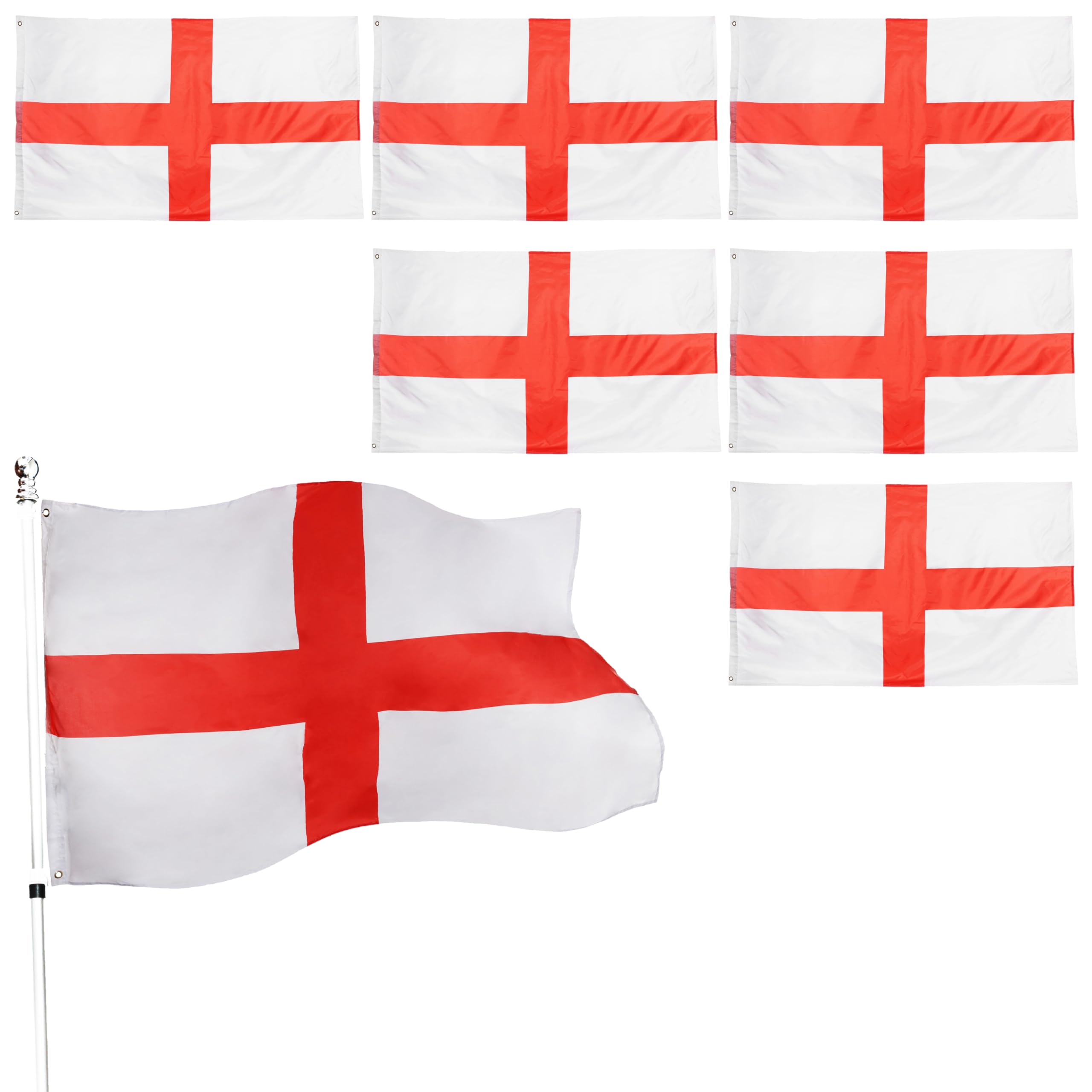 Large 5ft X 3ft England Flag - Pack Of 6 - English Flags 152cm/60" x 91cm/36" Sporting Events Celebrations St Georges Day Rugby Football Eyelets Hanging