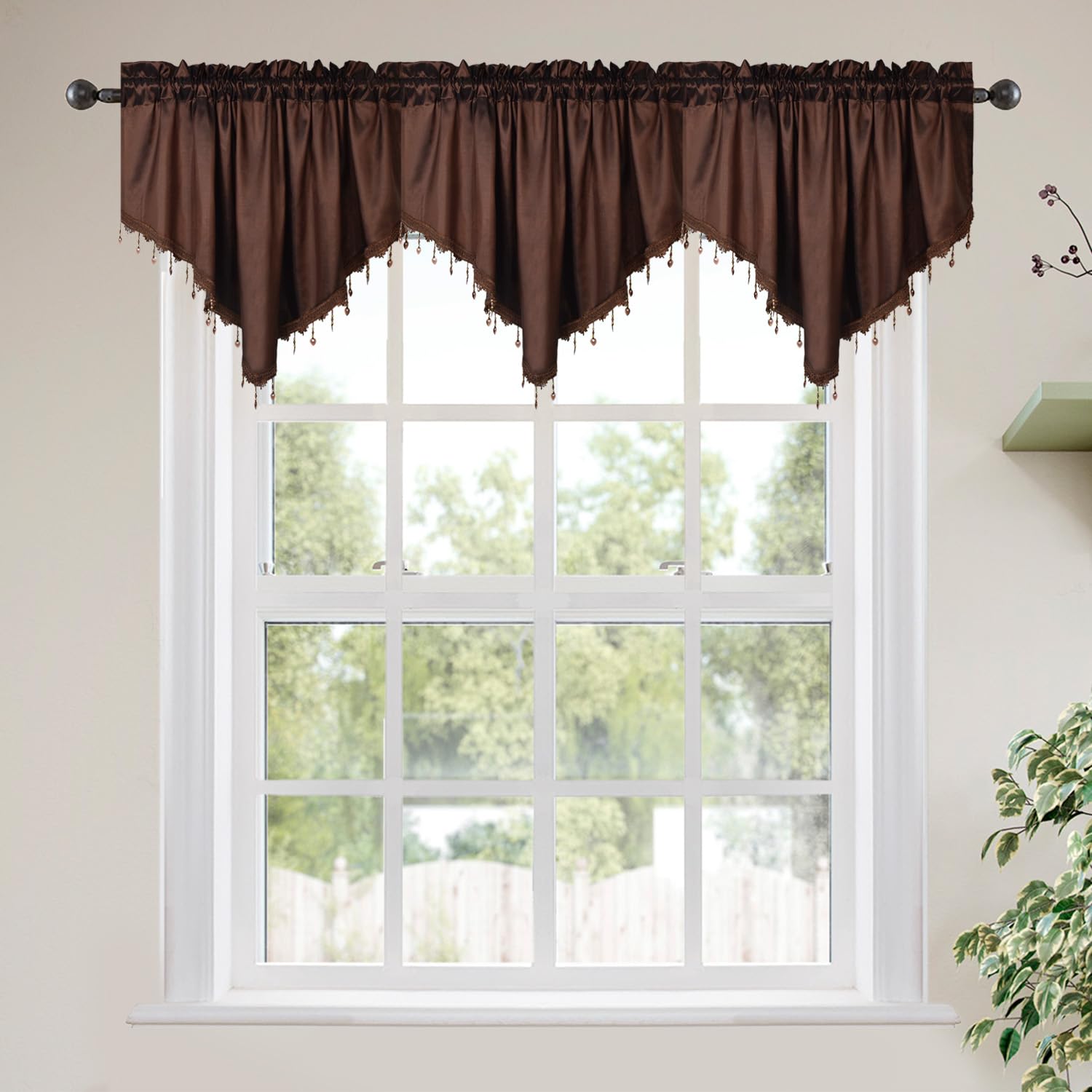 Molaxhome Swag Curtain Scalloped Curtain Valance Drape Sheer Lace Panel 1pc, Cloth Coffee, W 51.2" x L 23.6" (1 Panels)