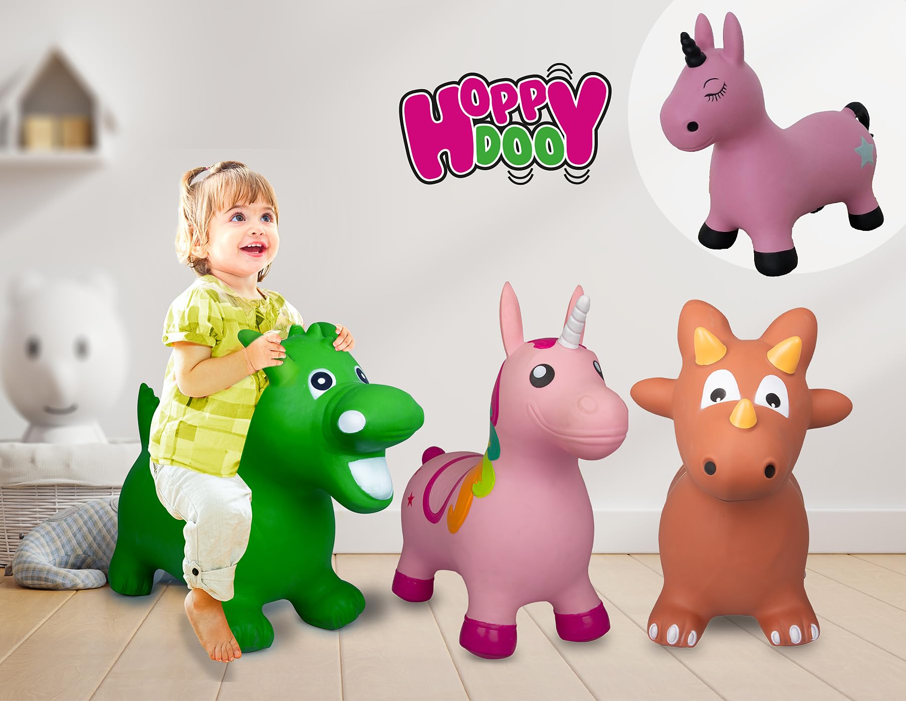 JAMARA 460591 - Dino z pompką, nie zawiera BPA, do 50 kg, wspomaga zmysł równowagi i zdolności motoryczne, uszy zwierząt służą jako trzymanie, wytrzymałe i wytrzymałe, łatwe w utrzymaniu