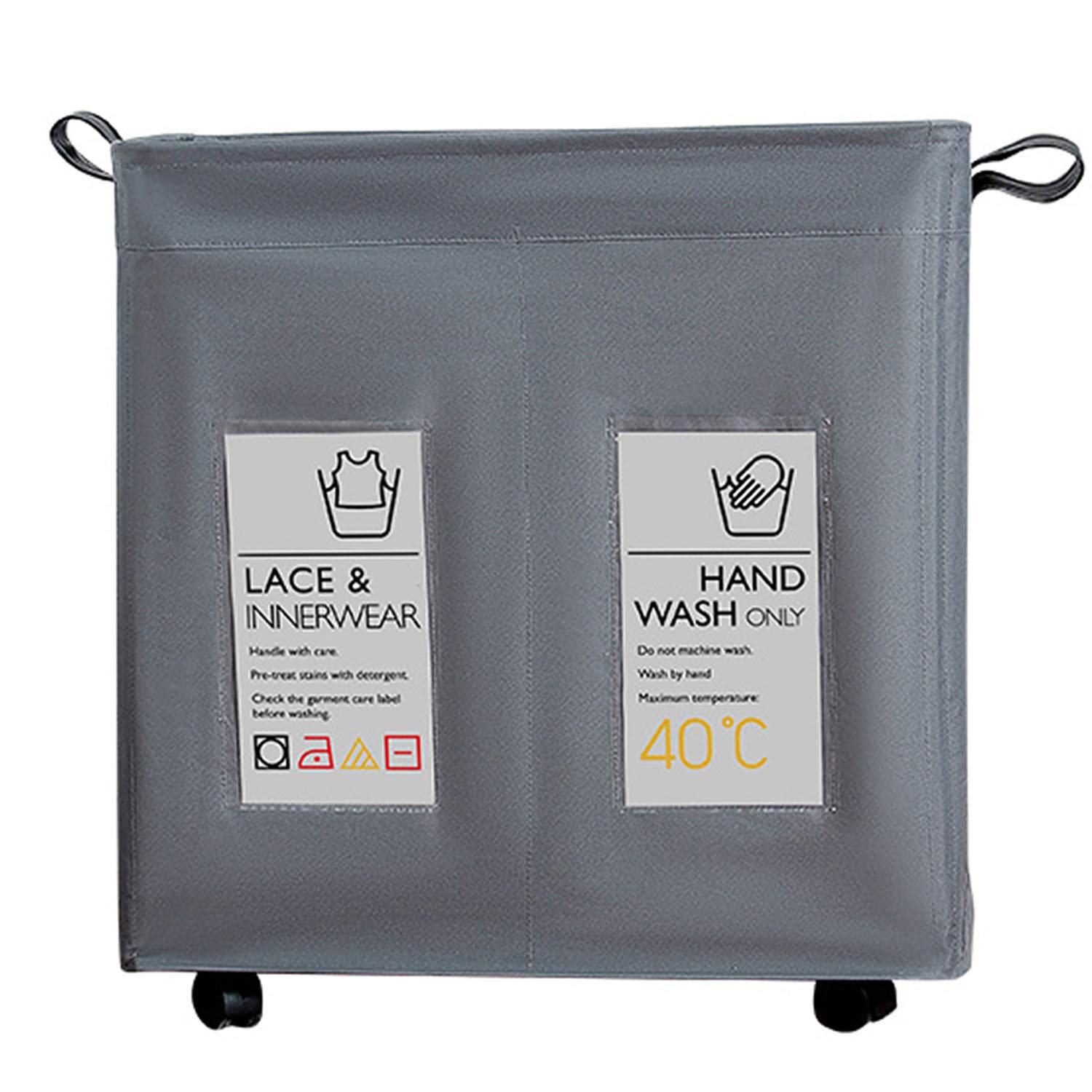 Photo 1 of 110L Clothes Hamper Laundry Sorter 3 Section with Wheels & Handles Waterproof Collapsible Laundry Organizer Dirty Clothes Basket Hamper with Card Pocket & Breathable Mesh Cover (Gray-Double pockets)