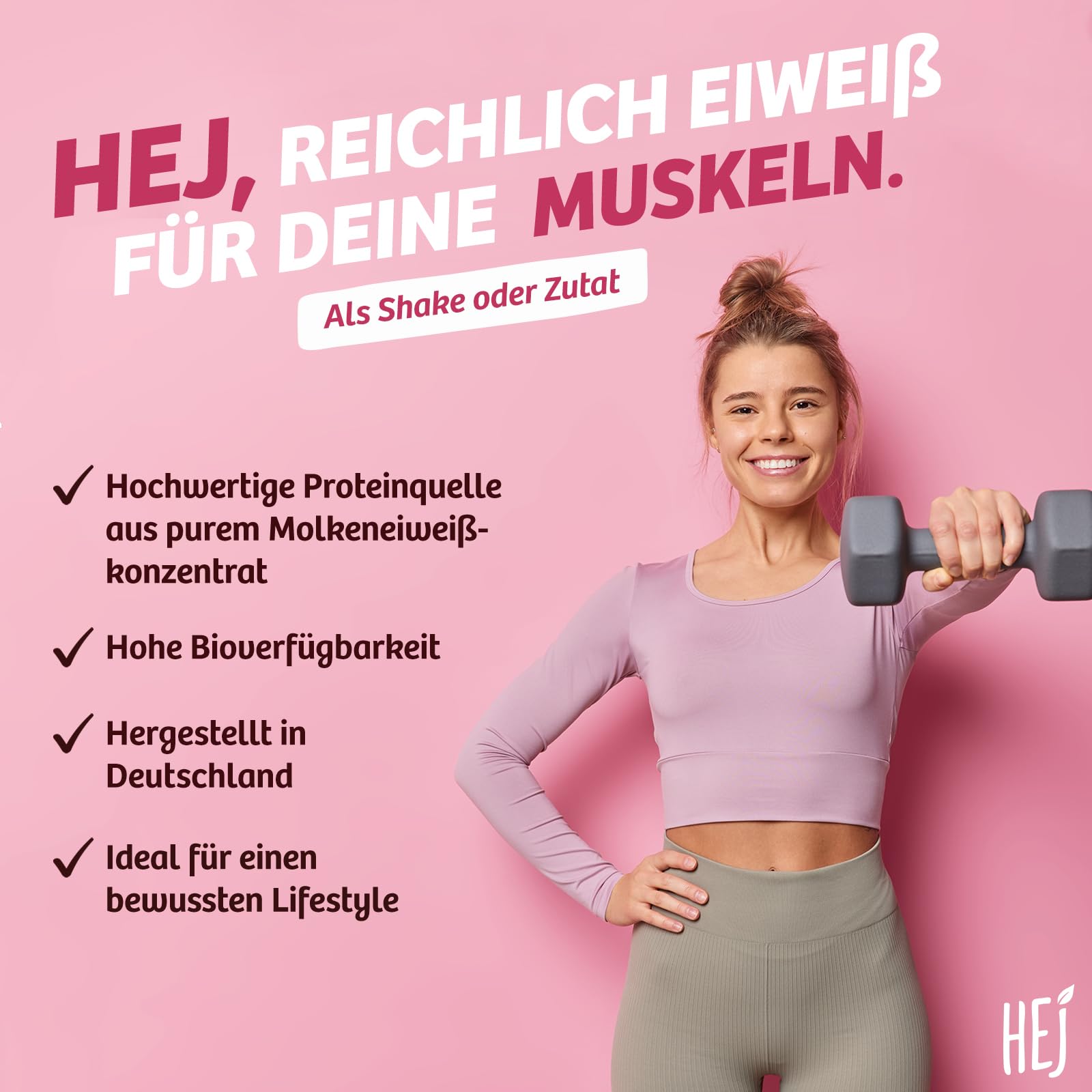 HEJ Whey Protein Pulver - Eiweißpulver für Muskelaufbau & Fitness - 22,1g Eiweiß pro Portion - Als Shake oder Zutat - Strawberry Yogurt 300g